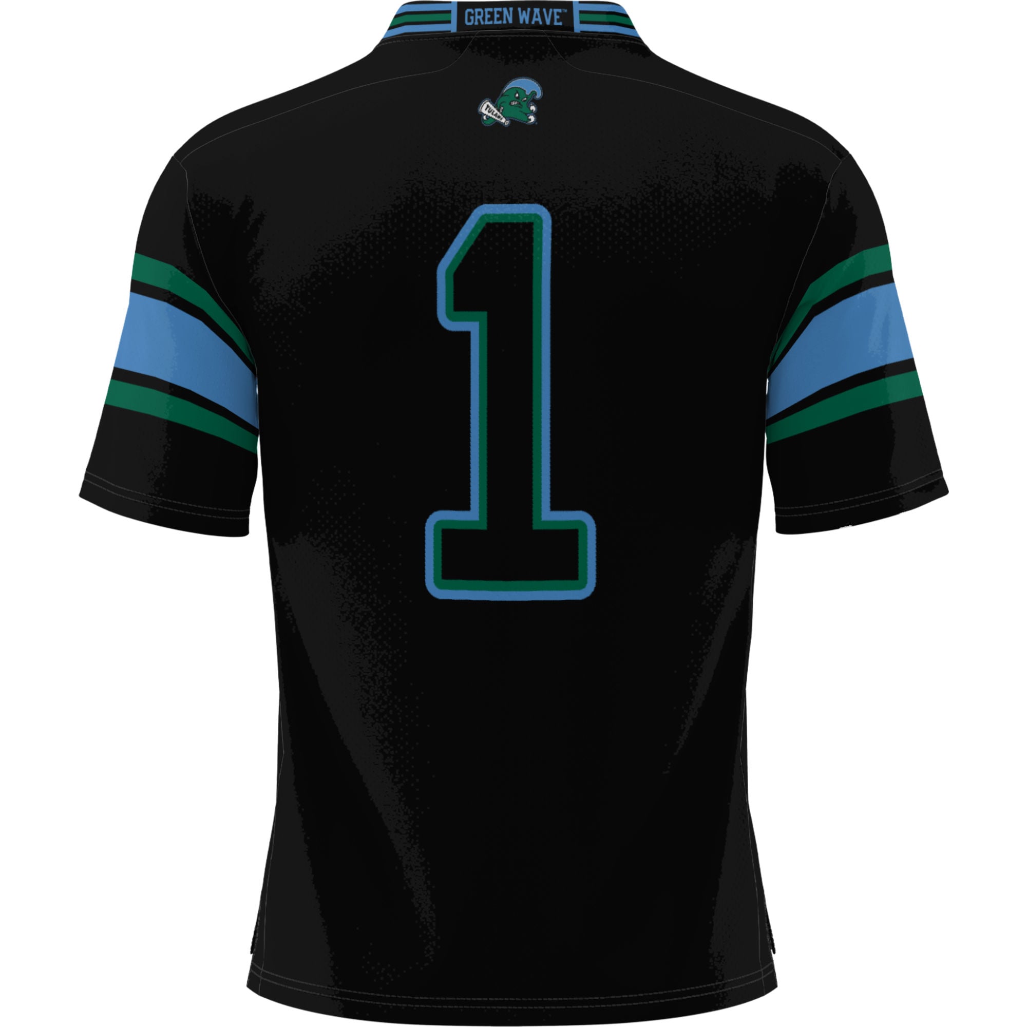 #1 Tulane Green Wave Youth Football Jersey Black - back view