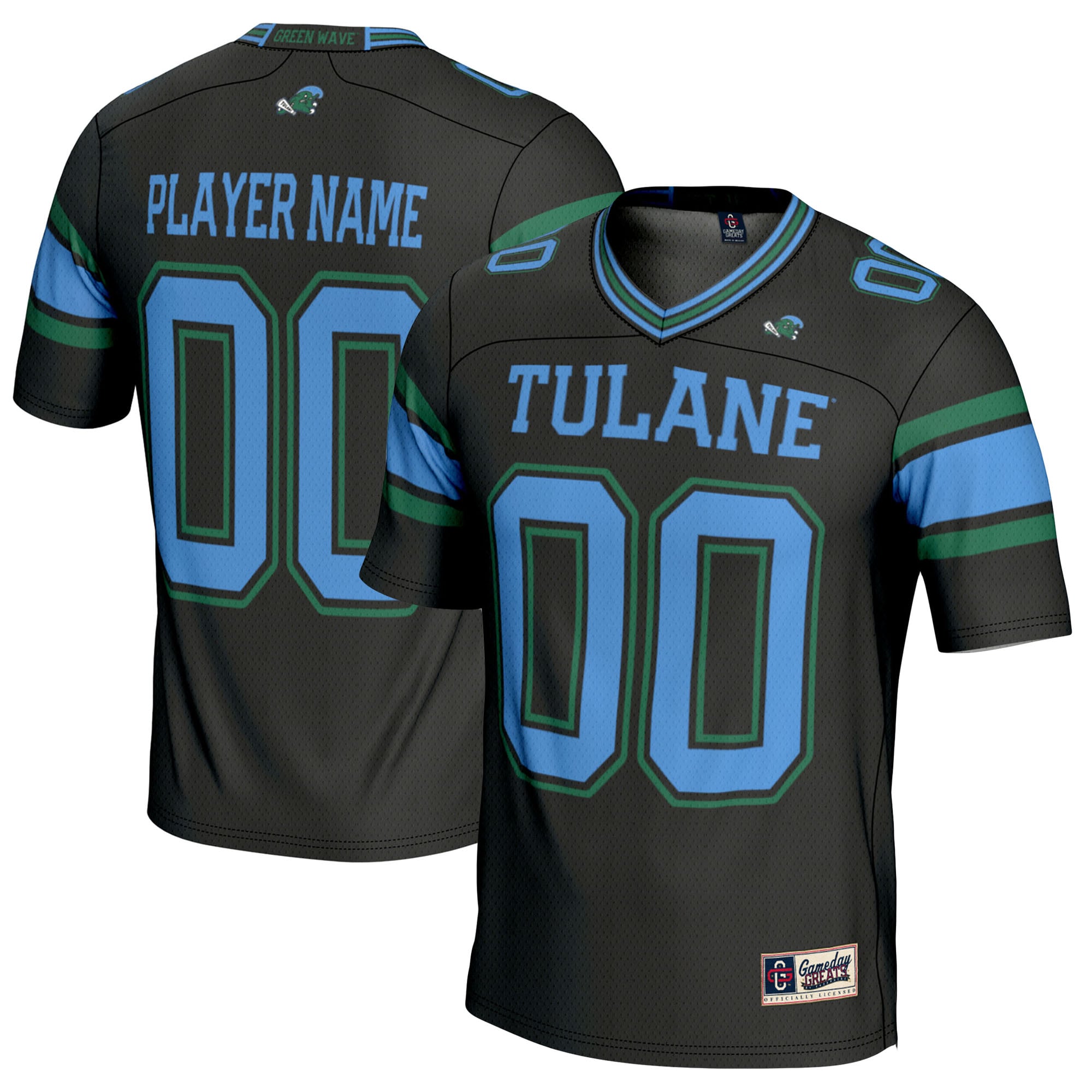 Tulane Green Wave Football Jersey Black - front and back view