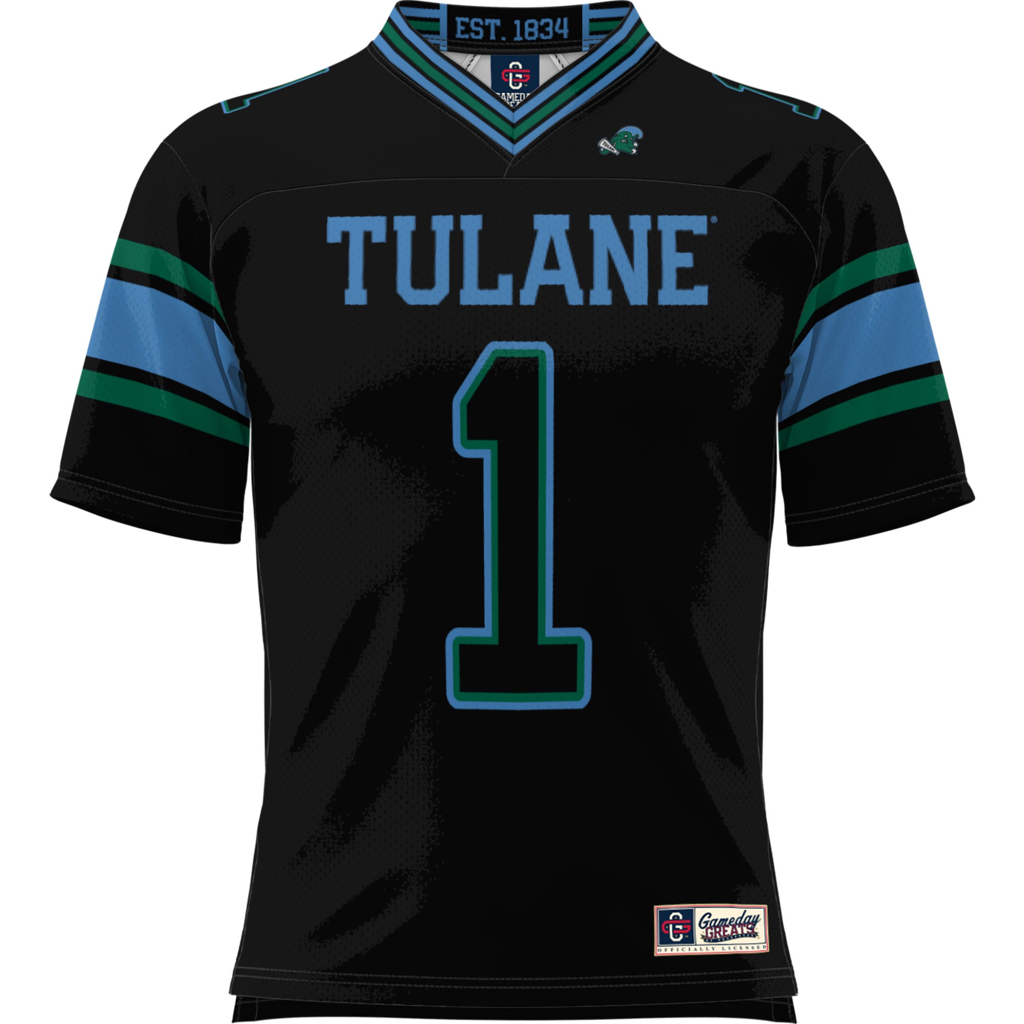 #1 Tulane Green Wave Youth Football Jersey Black - front view