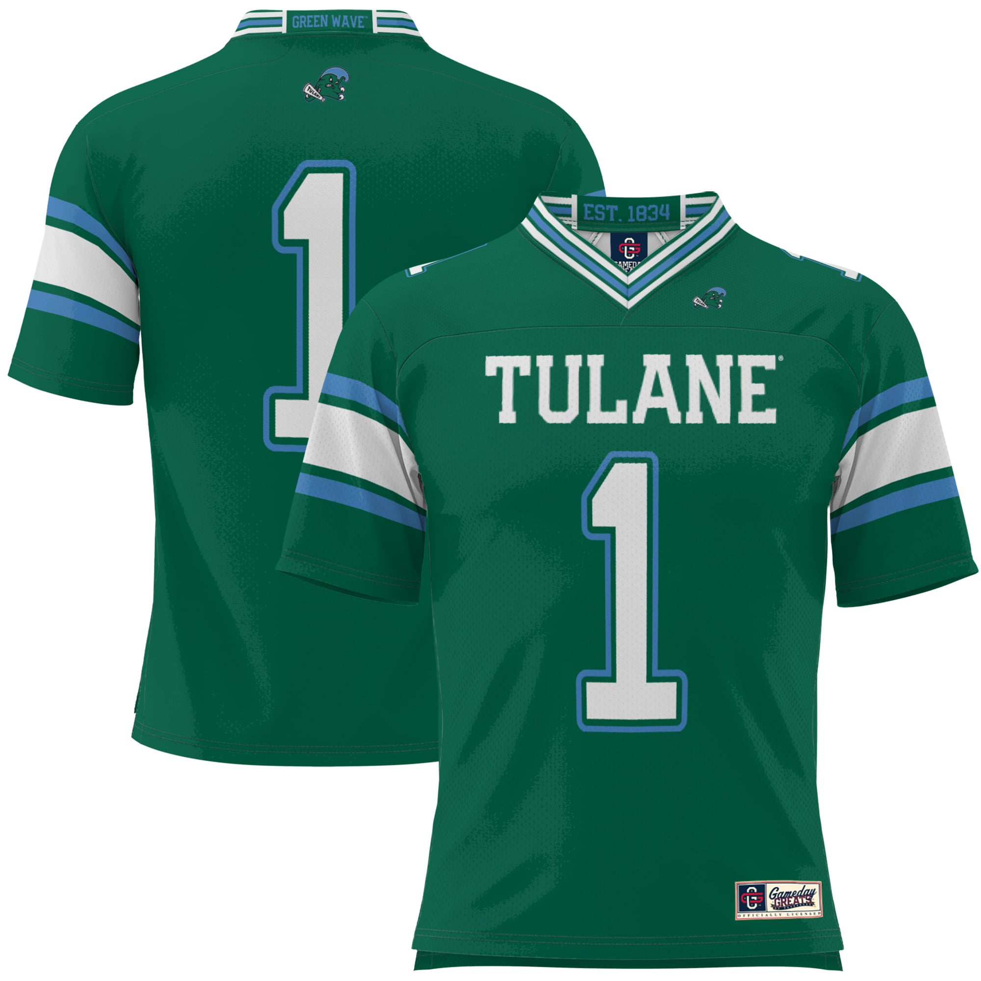 #1 Tulane Green Wave Youth Football Jersey Green - front view