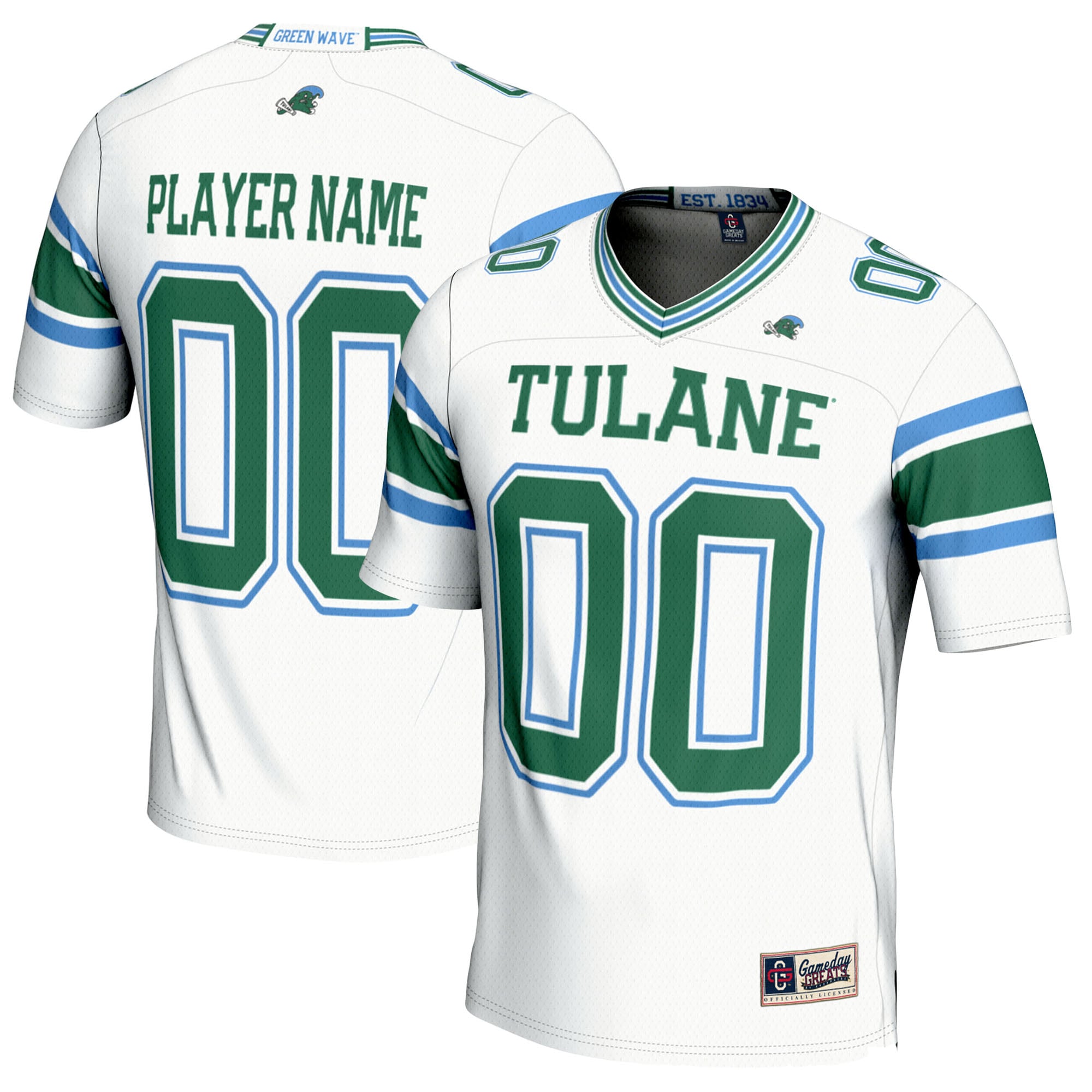 Tulane Green Wave Football Jersey White - front and back view