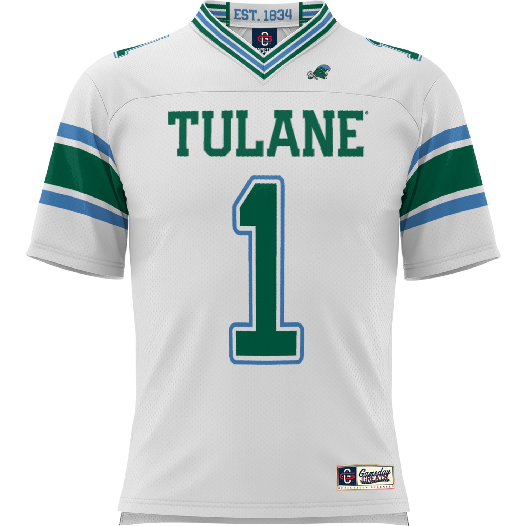#1 Tulane Green Wave Football Jersey White - front view