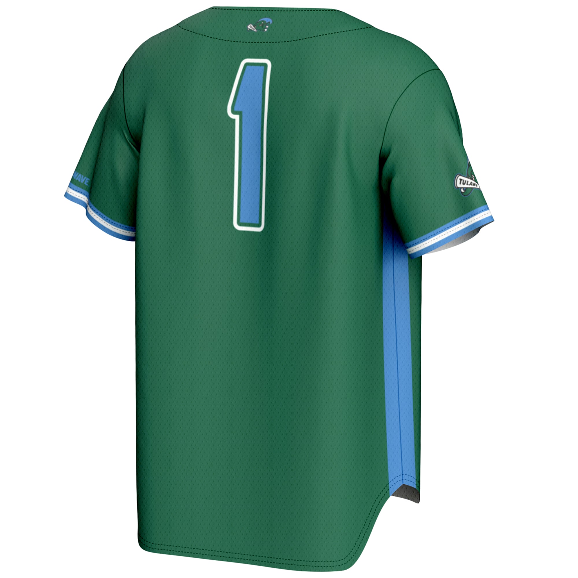 #1 Tulane Green Wave Lightweight Baseball Jersey Green - back view