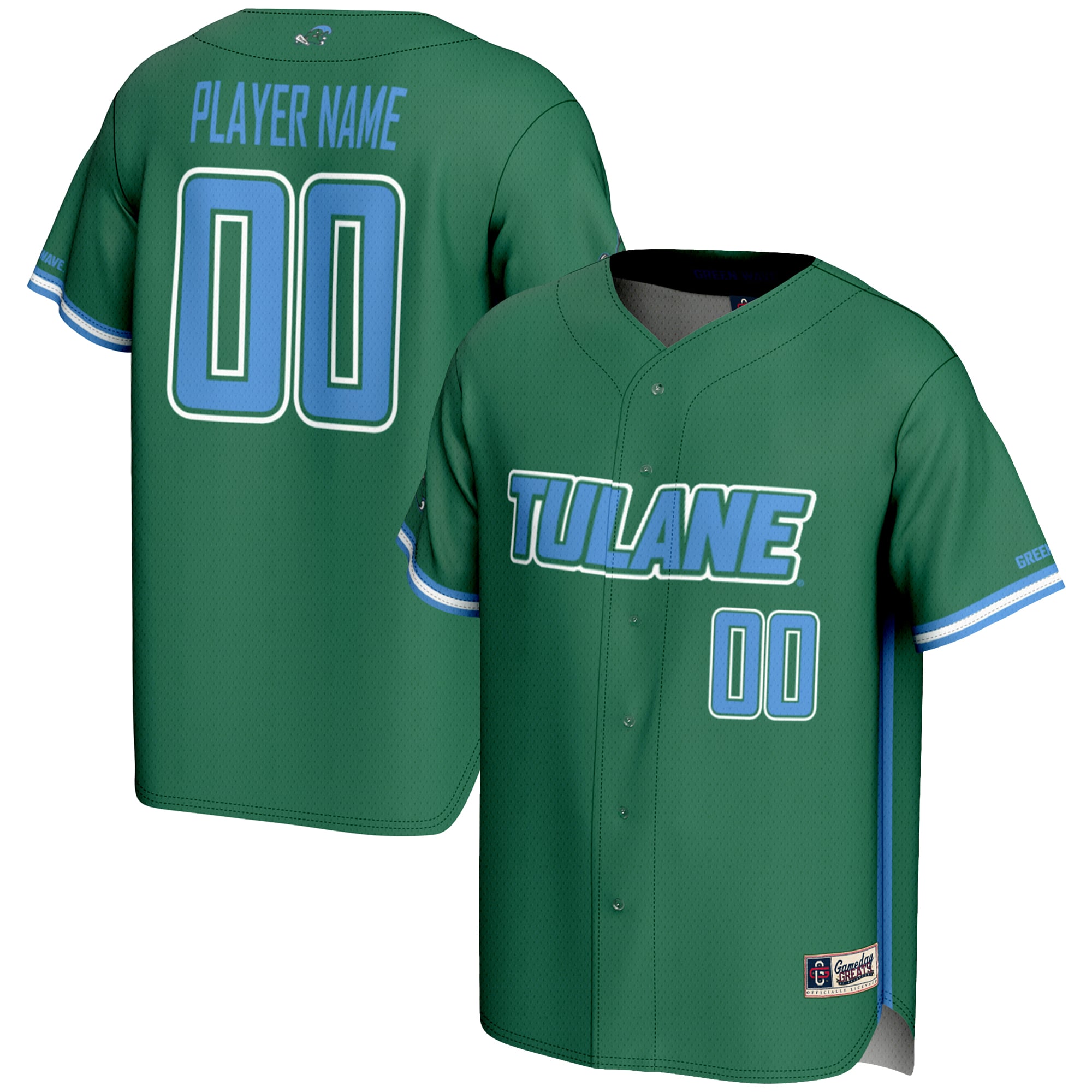 Tulane Green Wave Lightweight Baseball Jersey Green - front and back view