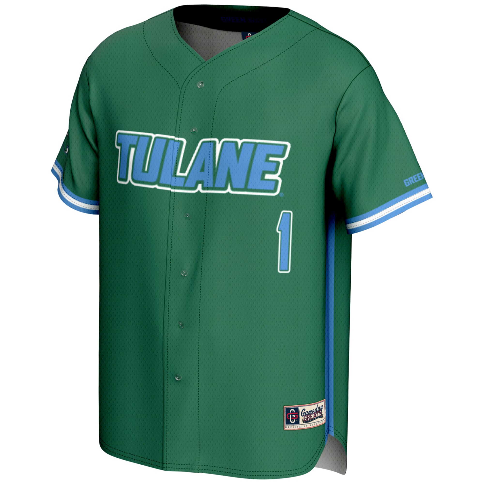 #1 Tulane Green Wave Lightweight Baseball Jersey Green - front view