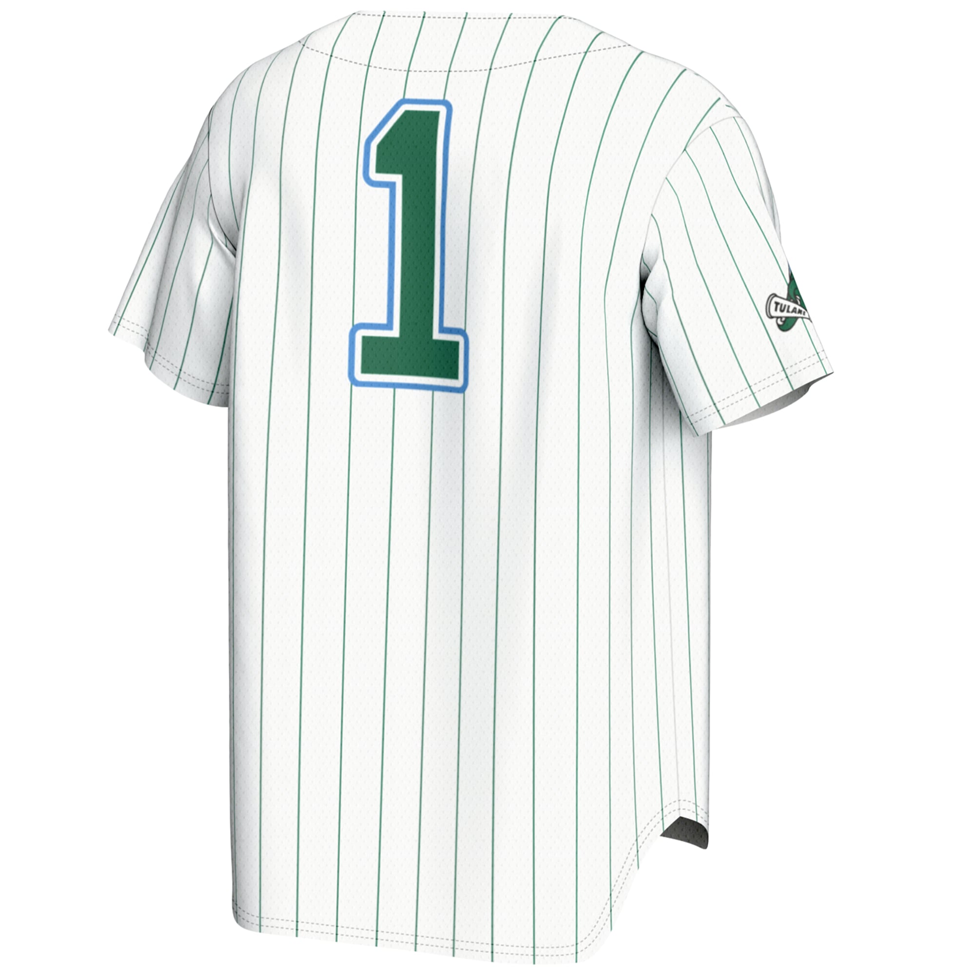 #1 Tulane Green Wave Lightweight Baseball Jersey White - back view