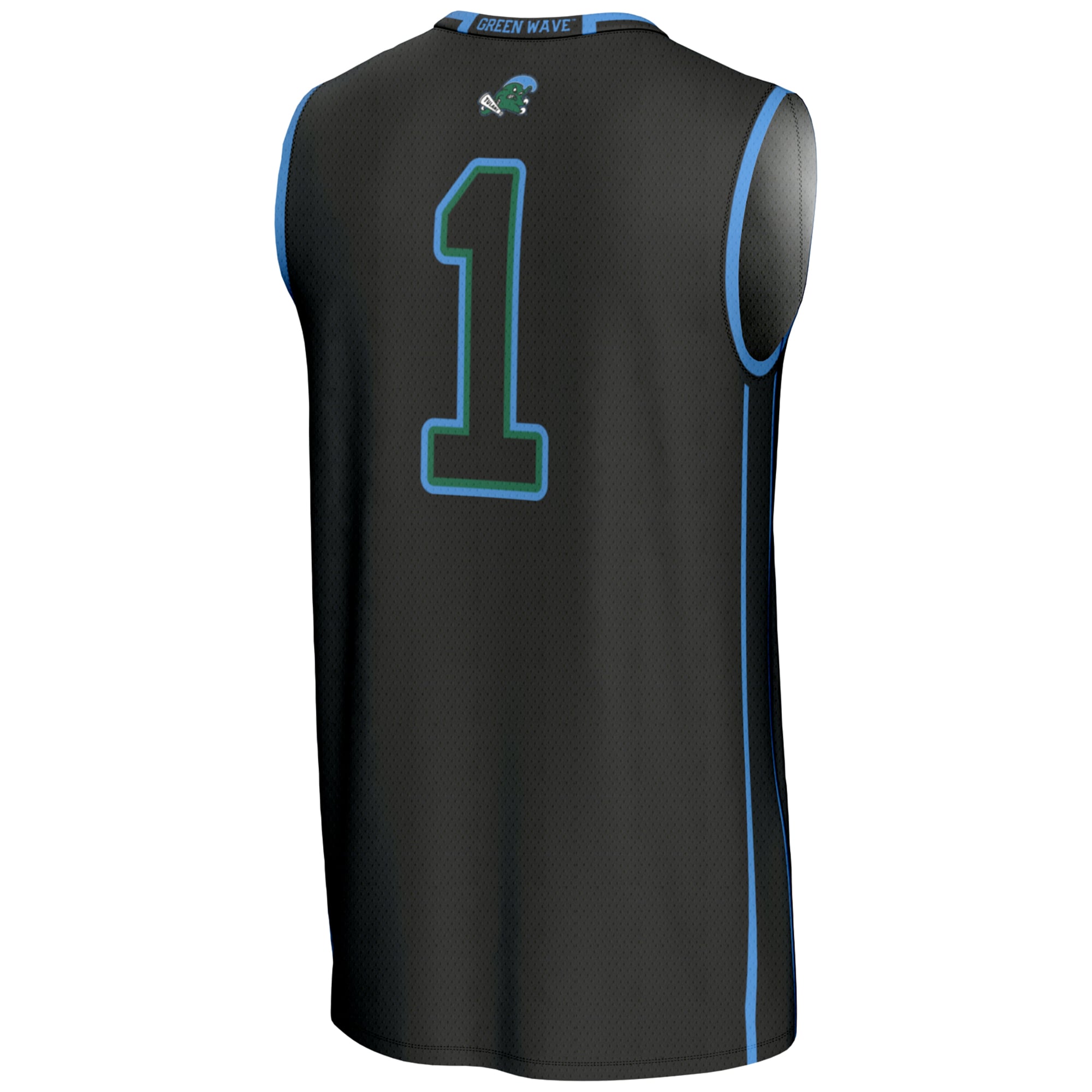 #1 Tulane Green Wave Lightweight Basketball Jersey Black - back view