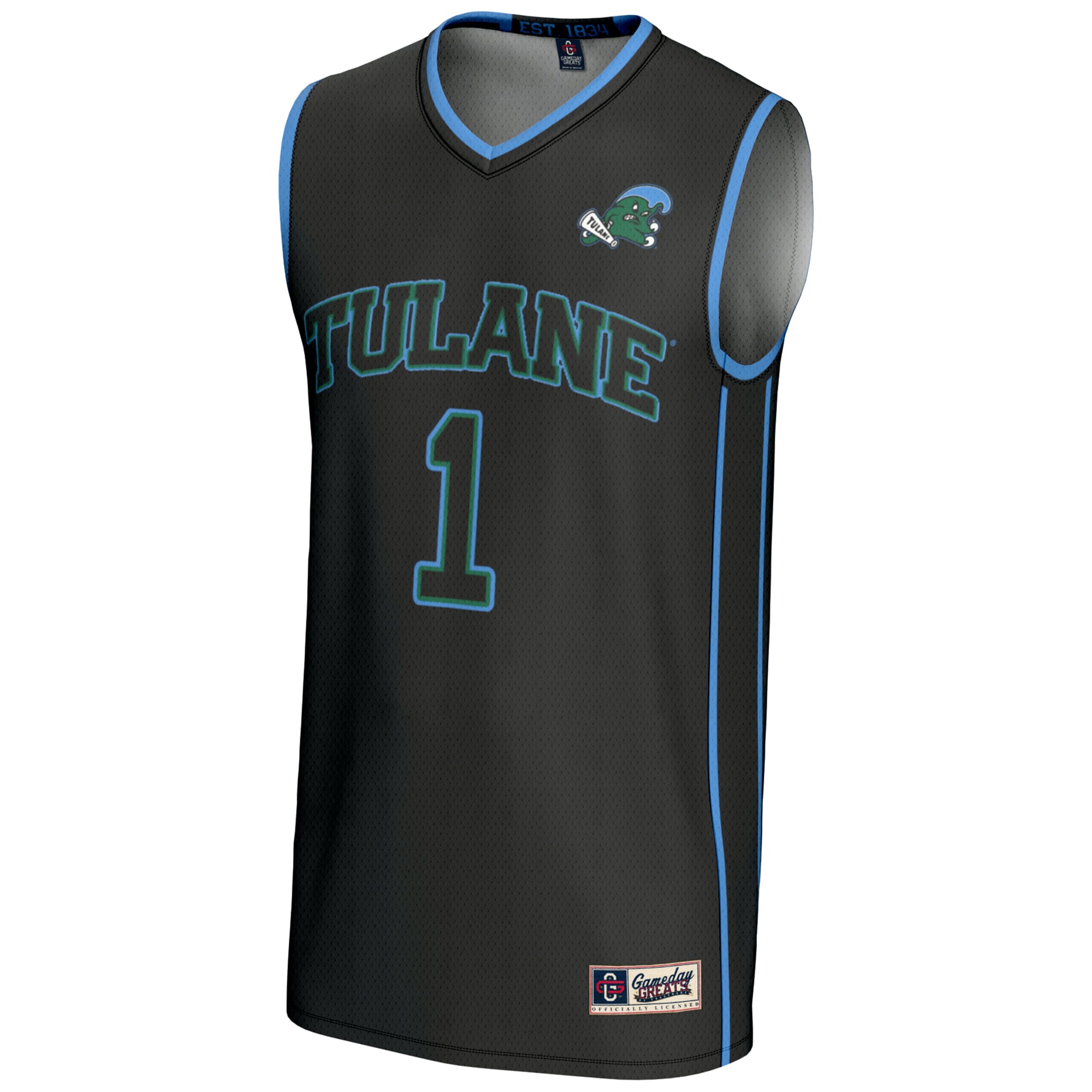 #1 Tulane Green Wave Lightweight Basketball Jersey Black - front view