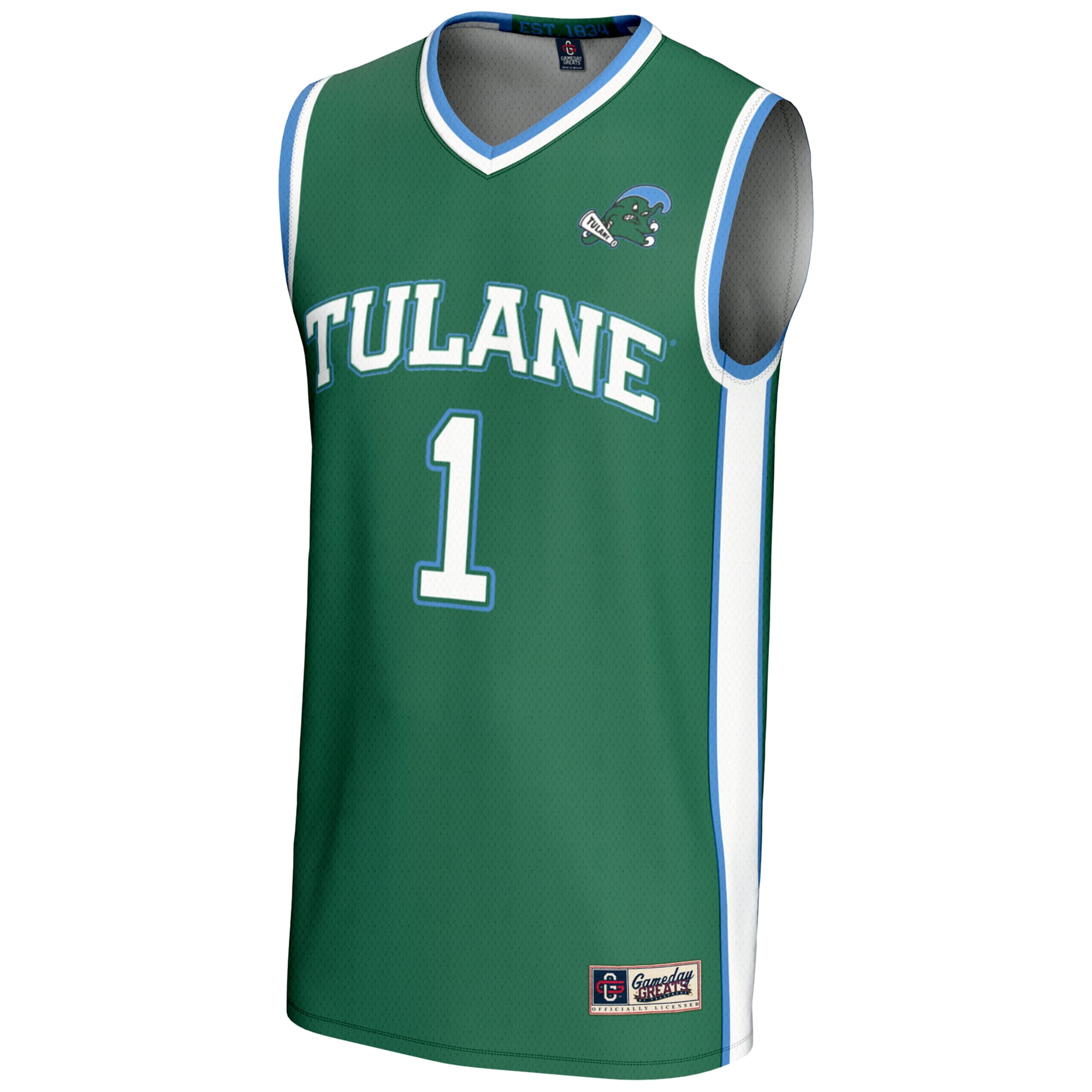 #1 Tulane Green Wave Lightweight Basketball Jersey Green - front view