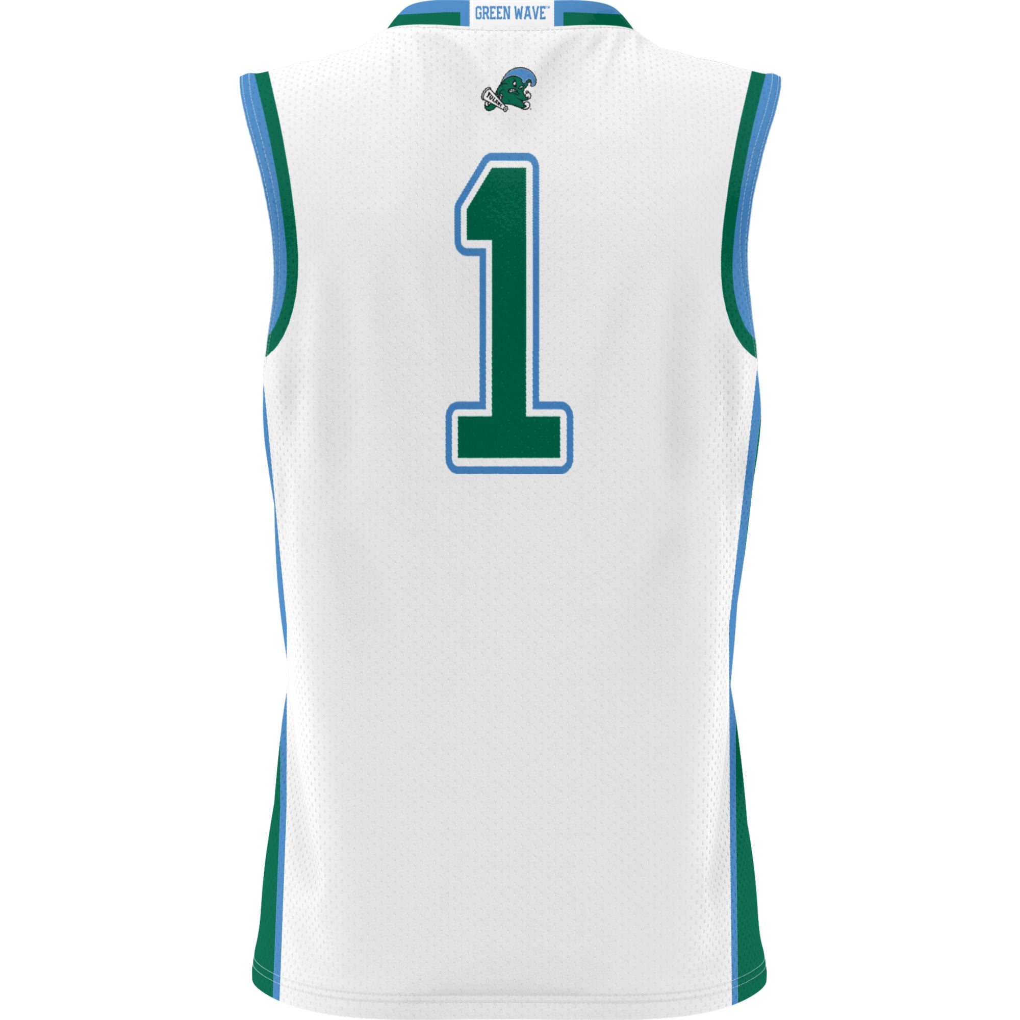 #1 Tulane Green Wave Lightweight Basketball Jersey White - back view