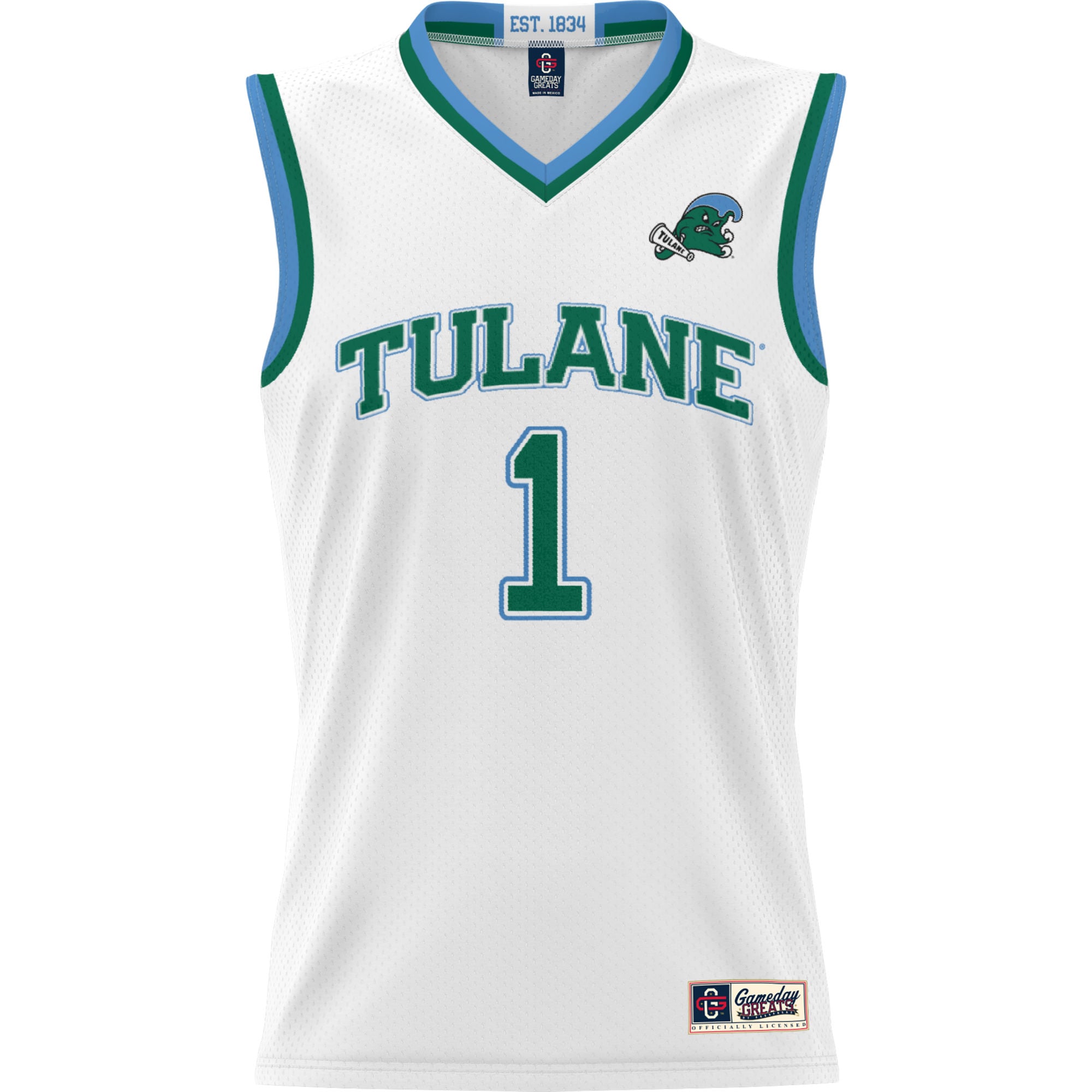 #1 Tulane Green Wave Lightweight Basketball Jersey White - front view