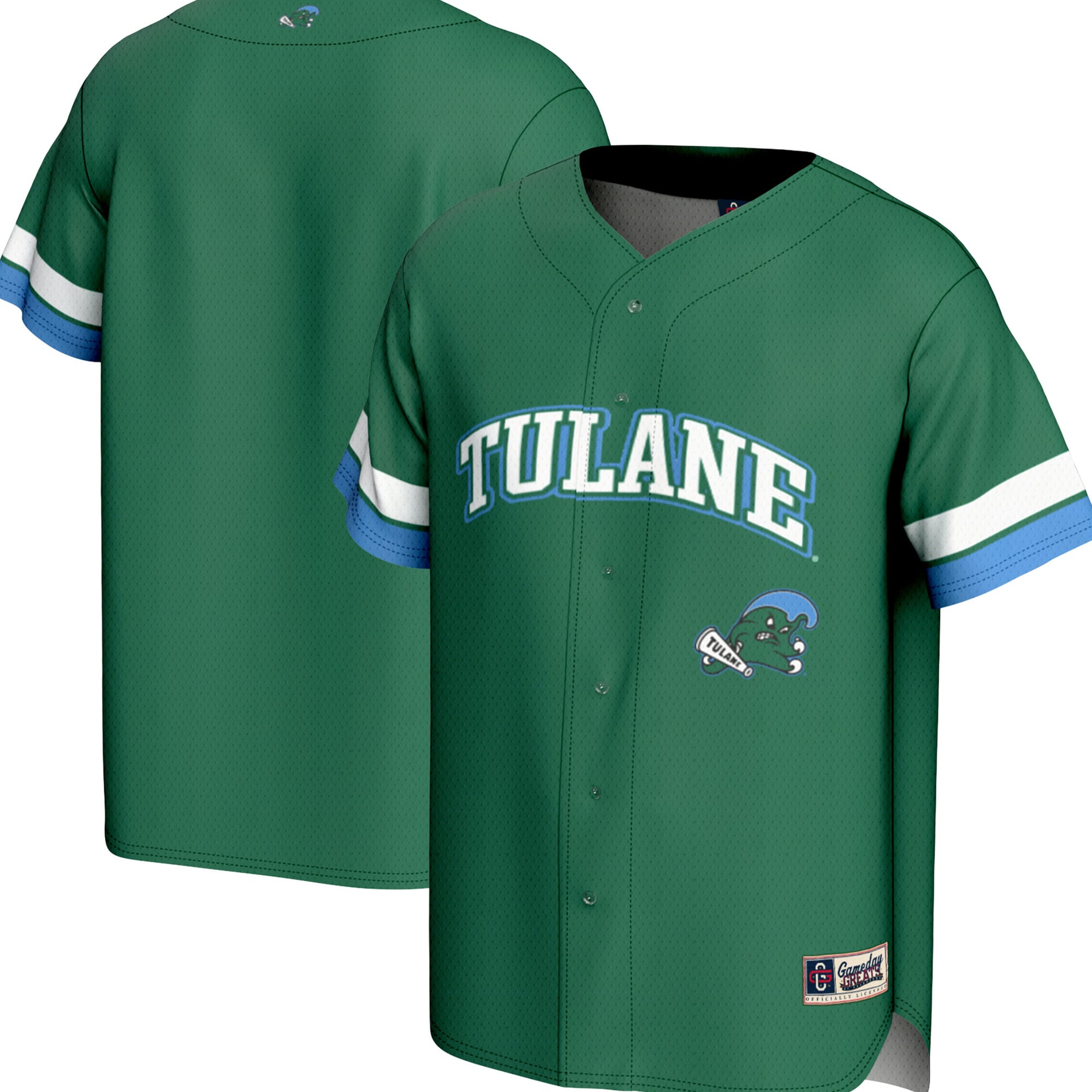 Tulane Green Wave Spirit Baseball Jersey Green - front and back view