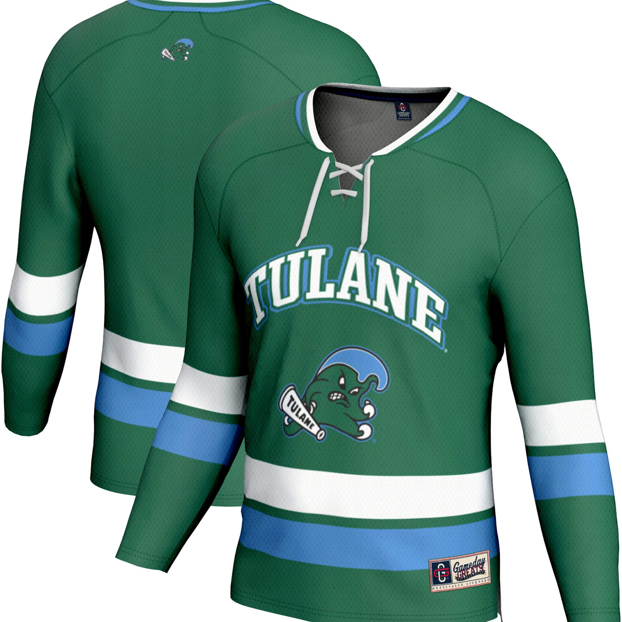 Tulane Green Wave Spirit Hockey Jersey Green - front and back view