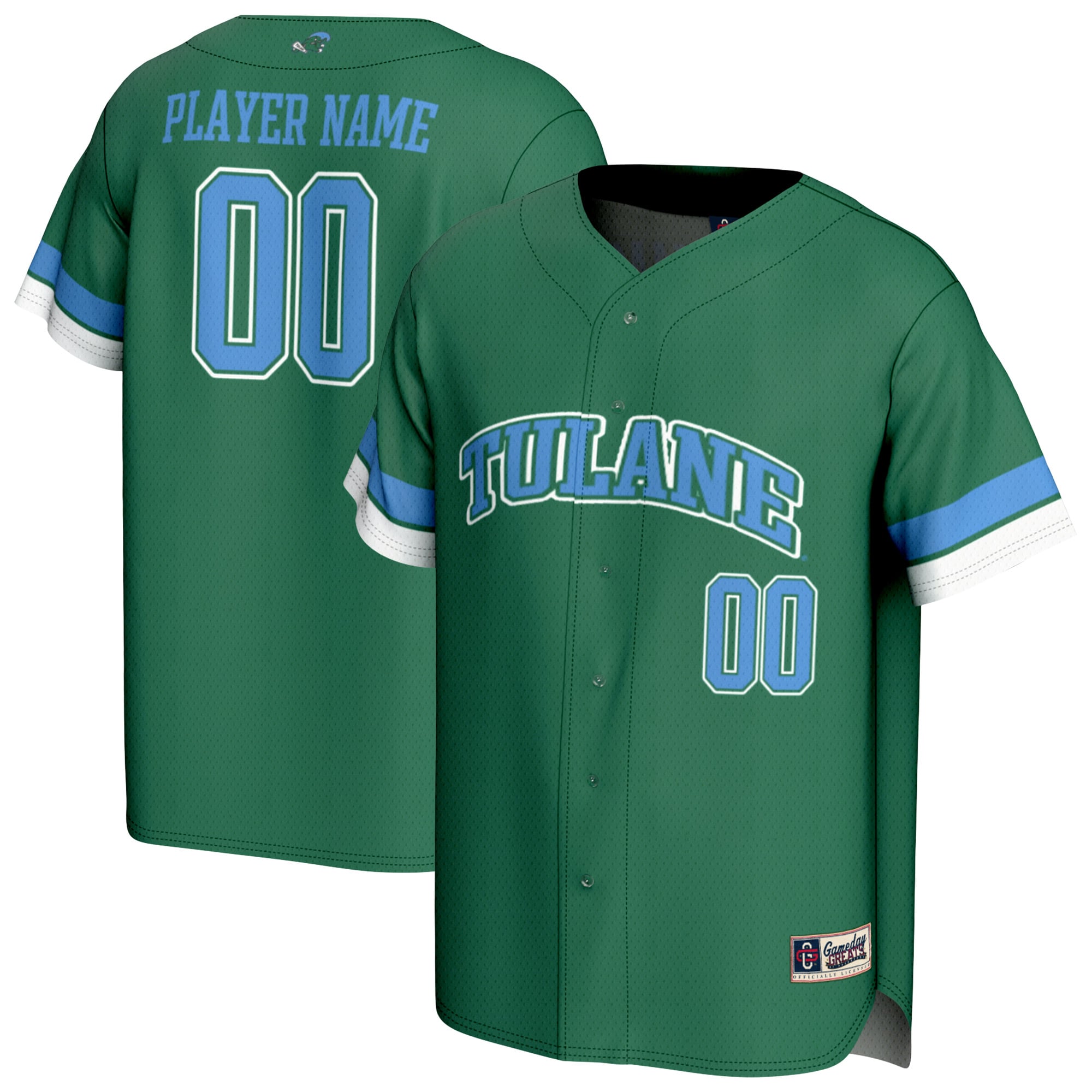 Tulane Green Wave Unisex Lightweight Baseball Jersey Green - front and back view