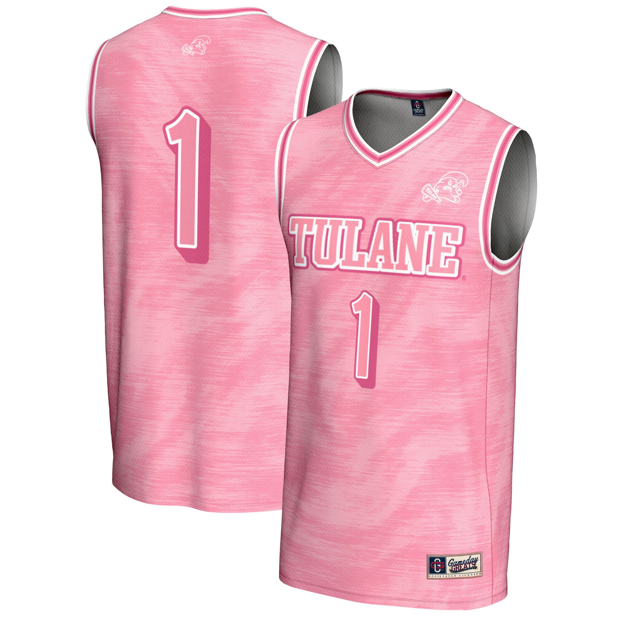 #1 Tulane Green Wave Unisex Lightweight Basketball Jersey Pink - front and back view