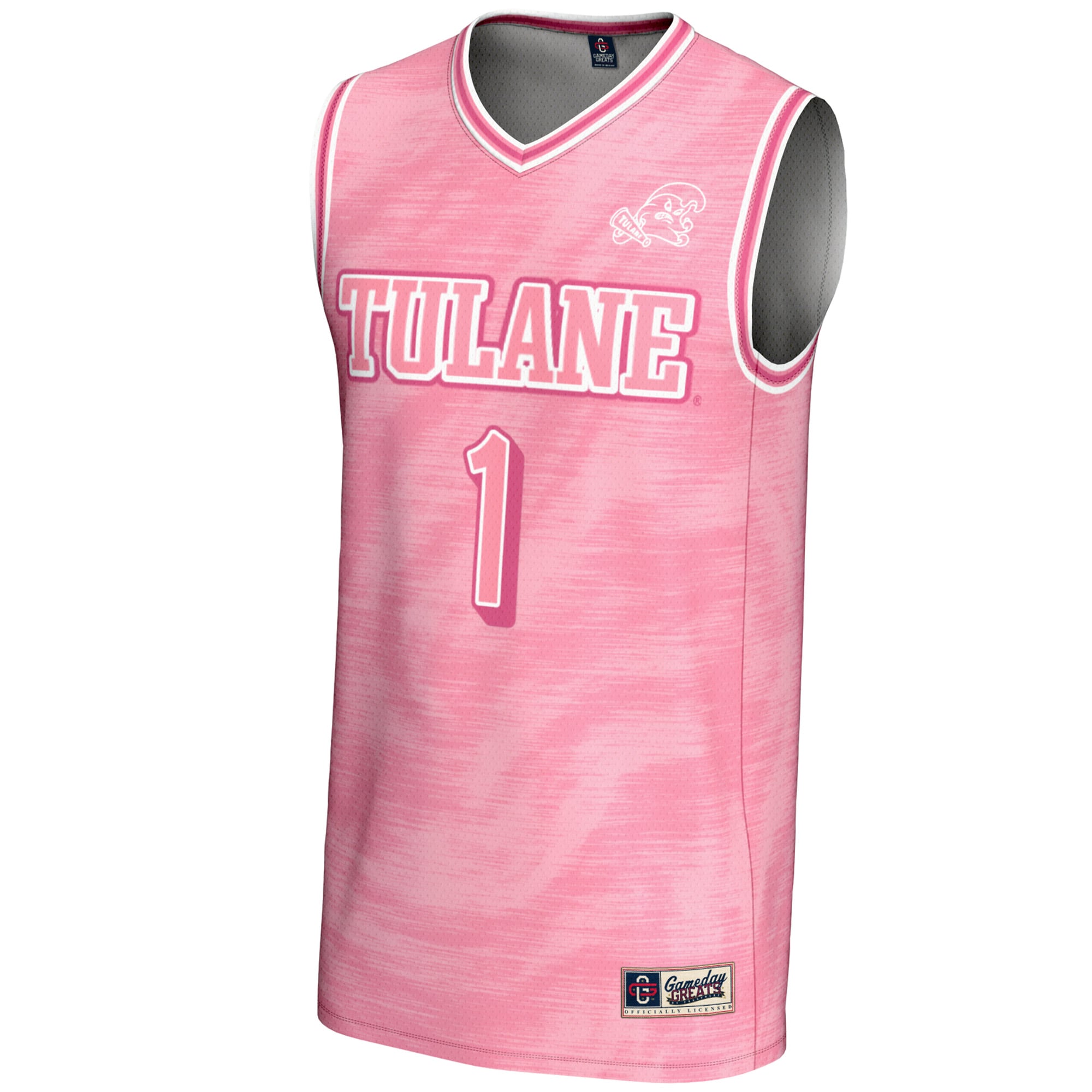#1 Tulane Green Wave Unisex Lightweight Basketball Jersey Pink - front view