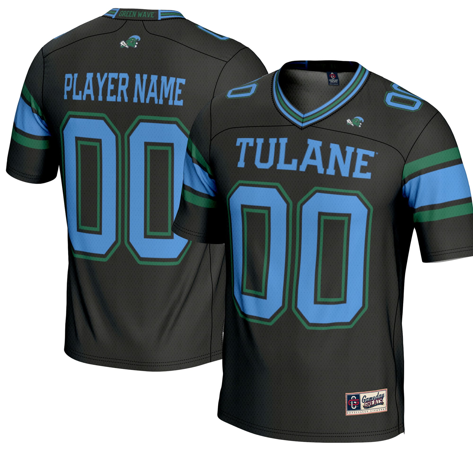 Tulane Green Wave Youth Football Jersey Black - front and back view