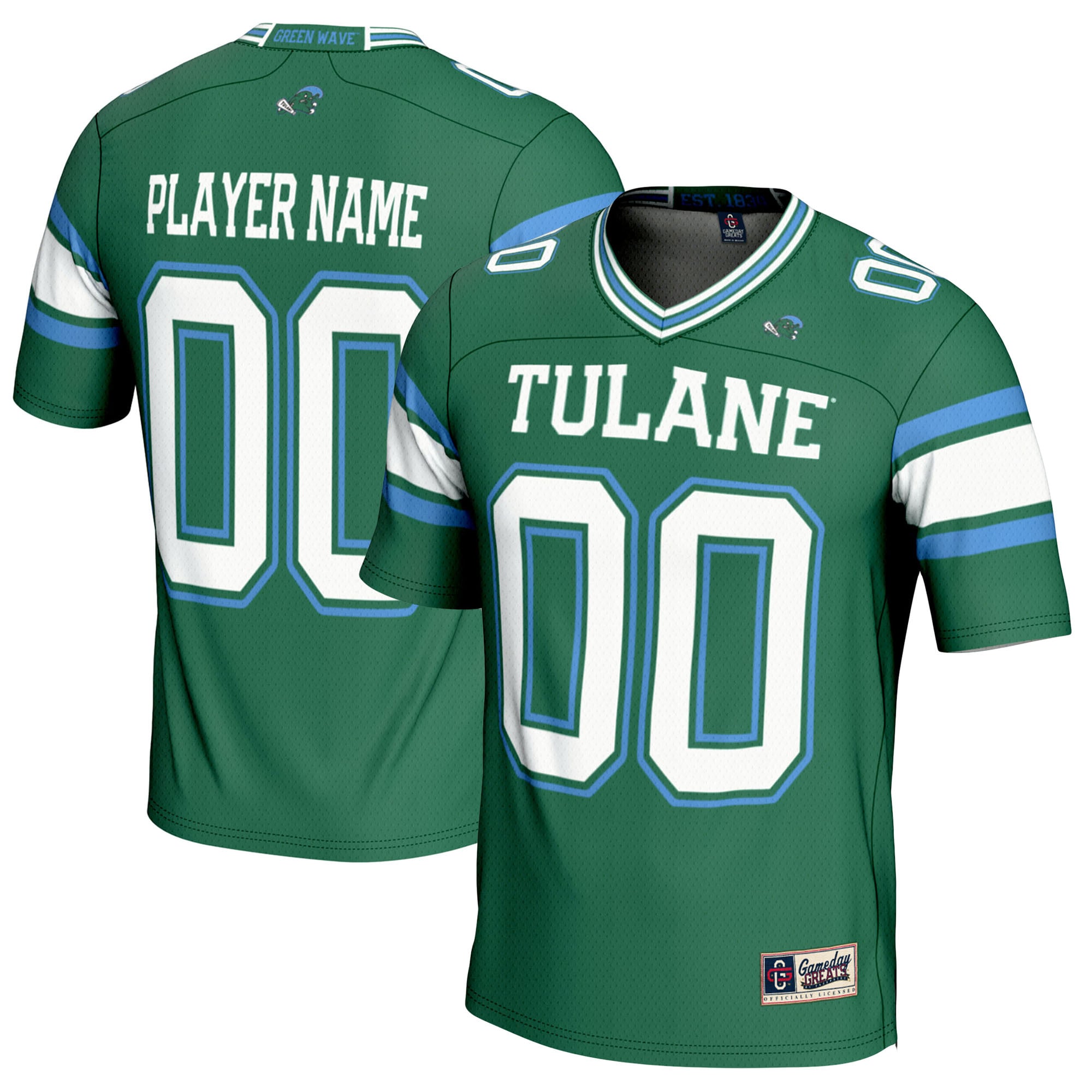 Tulane Green Wave Youth Football Jersey Green - front and back view
