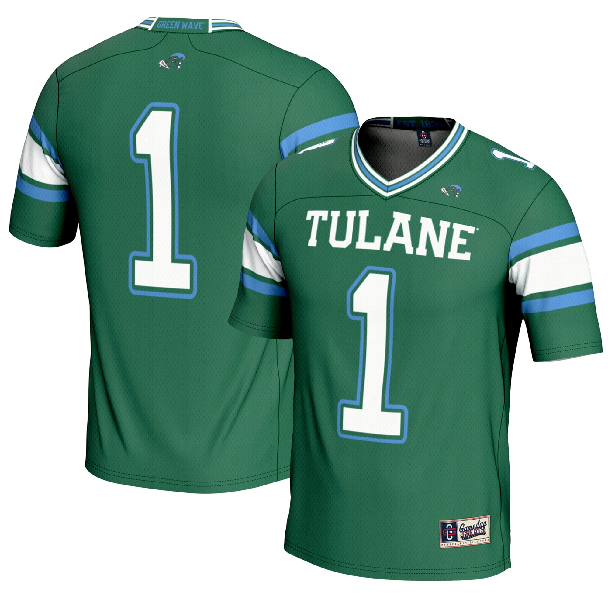#1 Tulane Green Wave Youth Football Jersey Green - front and back view