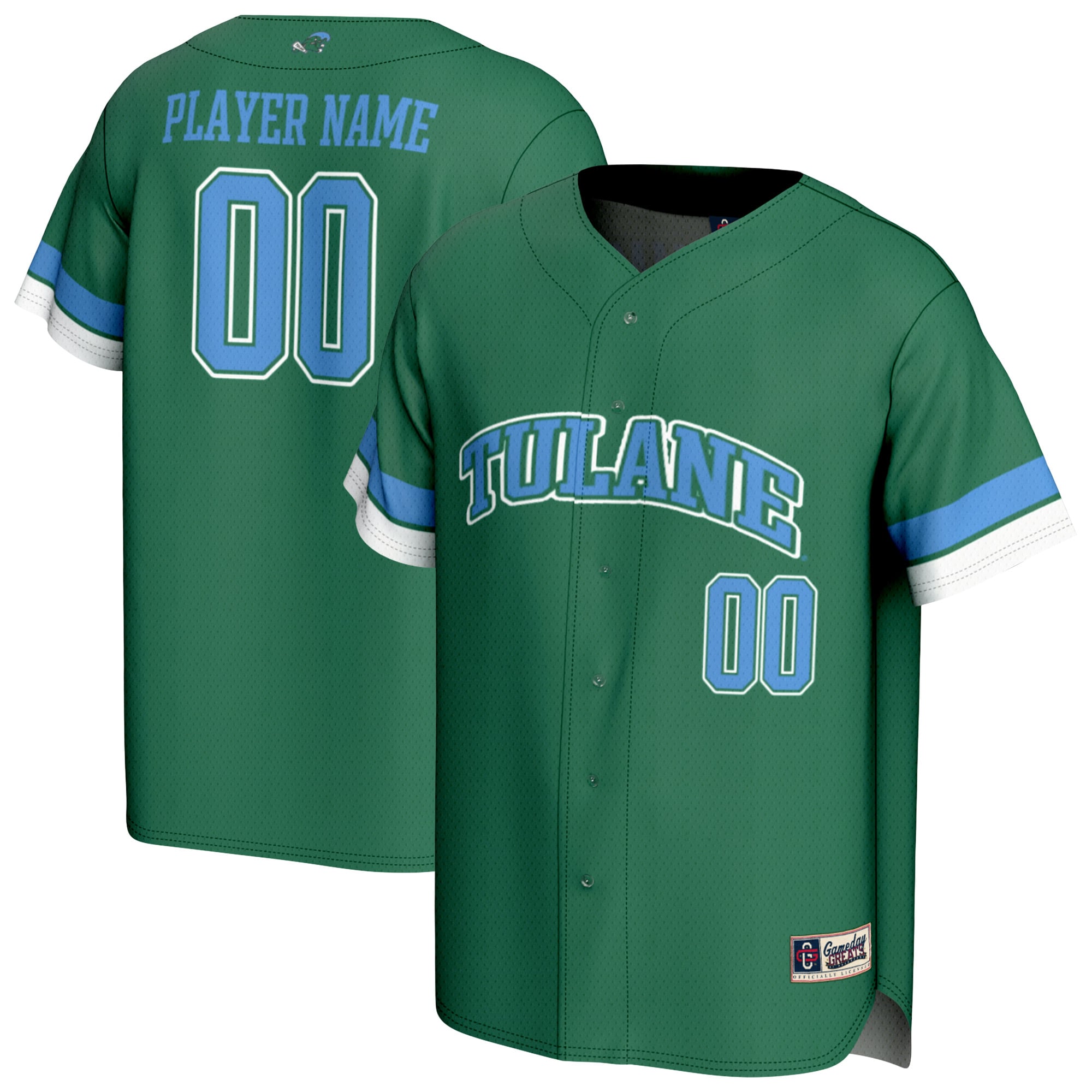 Tulane Green Wave Youth Lightweight Baseball Jersey Green - front and back view