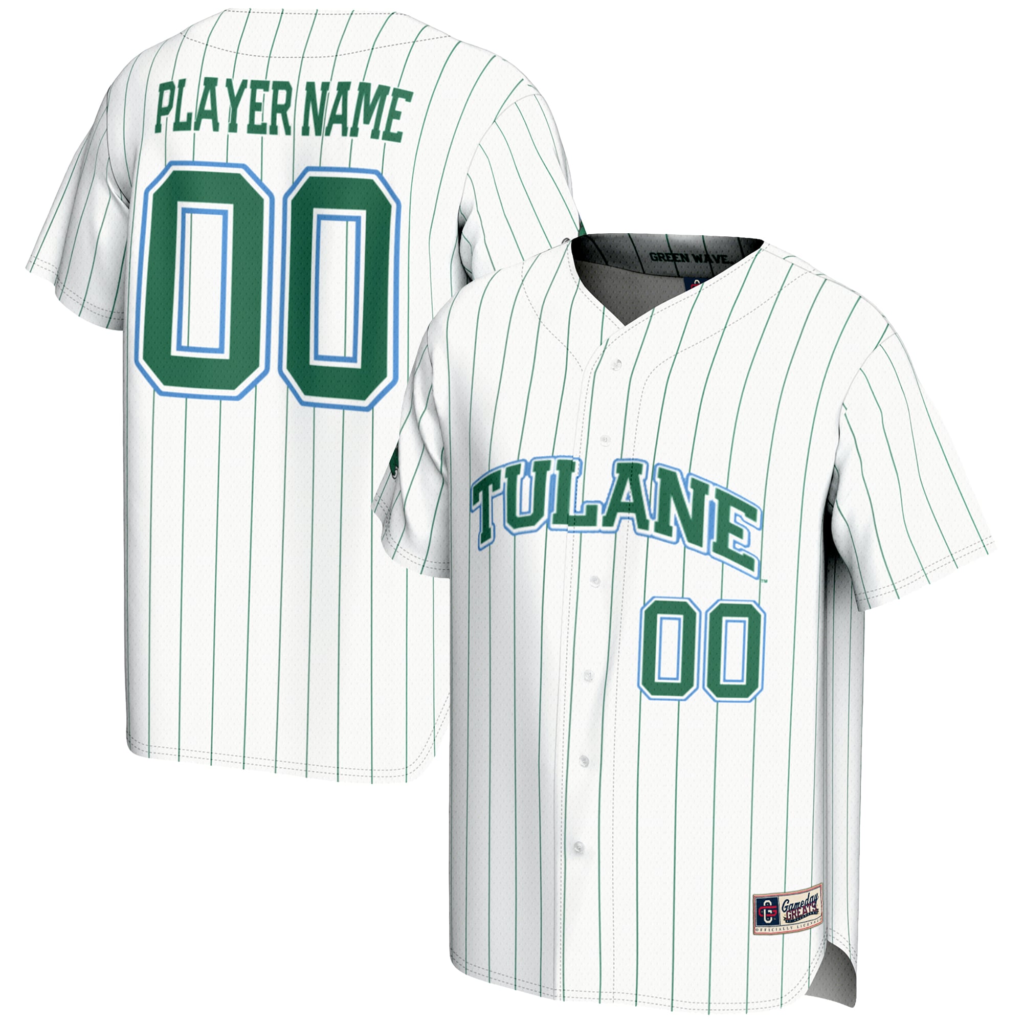 Tulane Green Wave Youth Lightweight Baseball Jersey White - front and back view