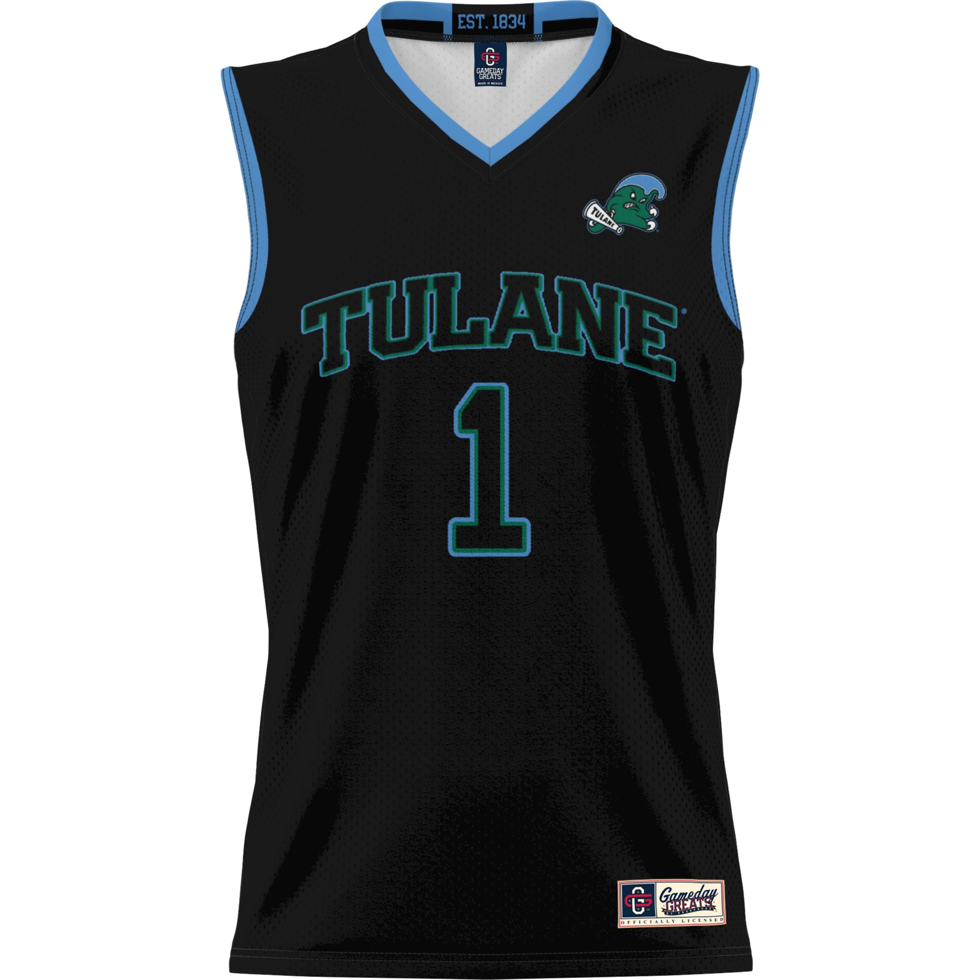 #1 Tulane Green Wave Youth Lightweight Basketball Jersey Black - front view