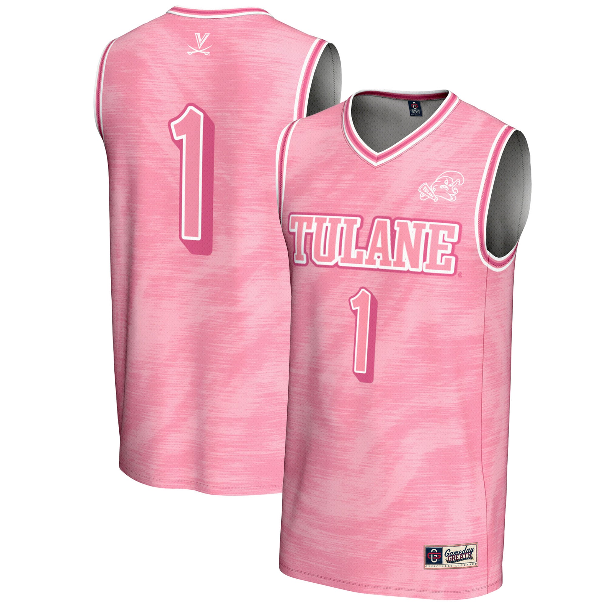 #1 Tulane Green Wave Youth Lightweight Basketball Jersey Pink - front and back view