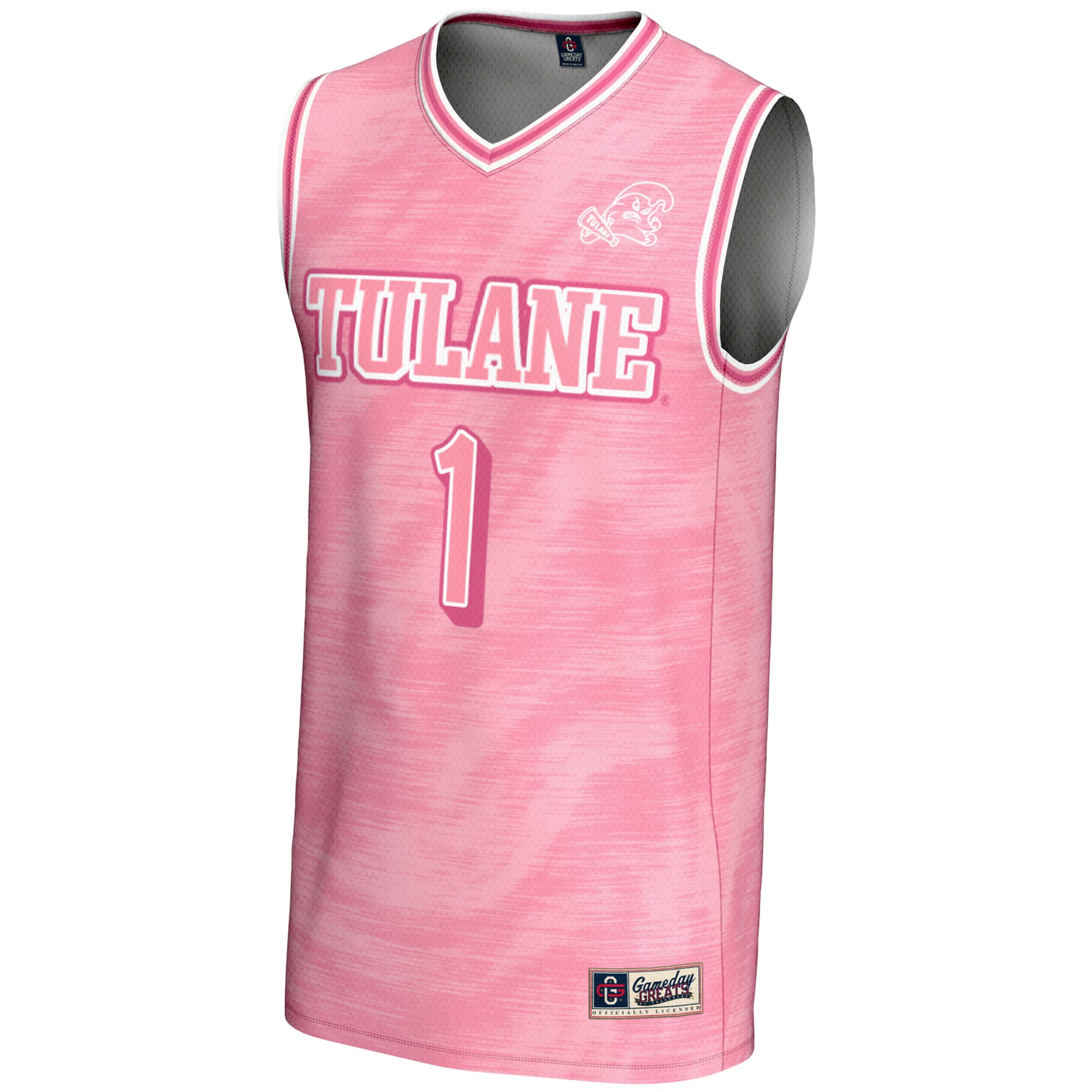 #1 Tulane Green Wave Youth Lightweight Basketball Jersey Pink - front view