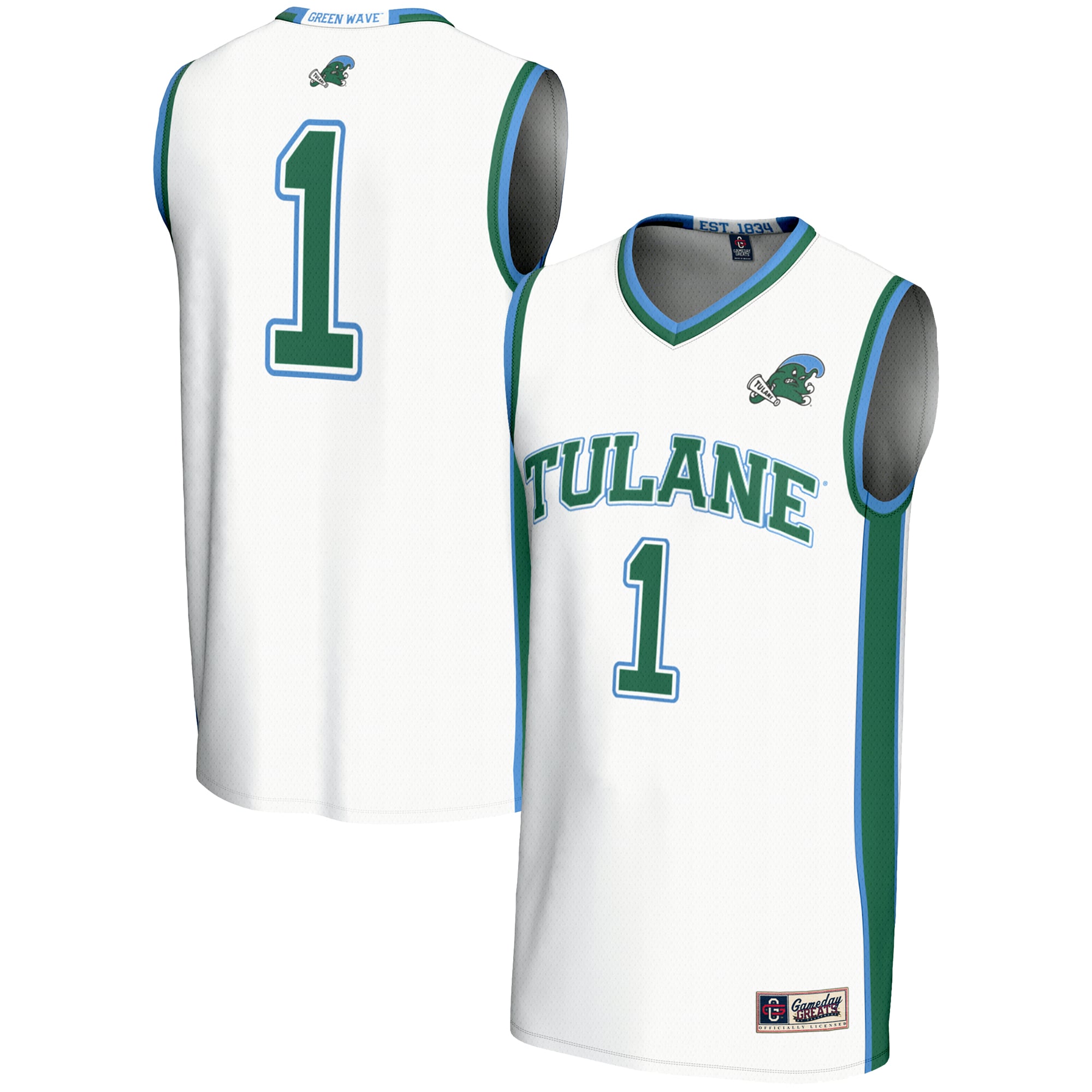 #1 Tulane Green Wave Youth Lightweight Basketball Jersey White - front and back view
