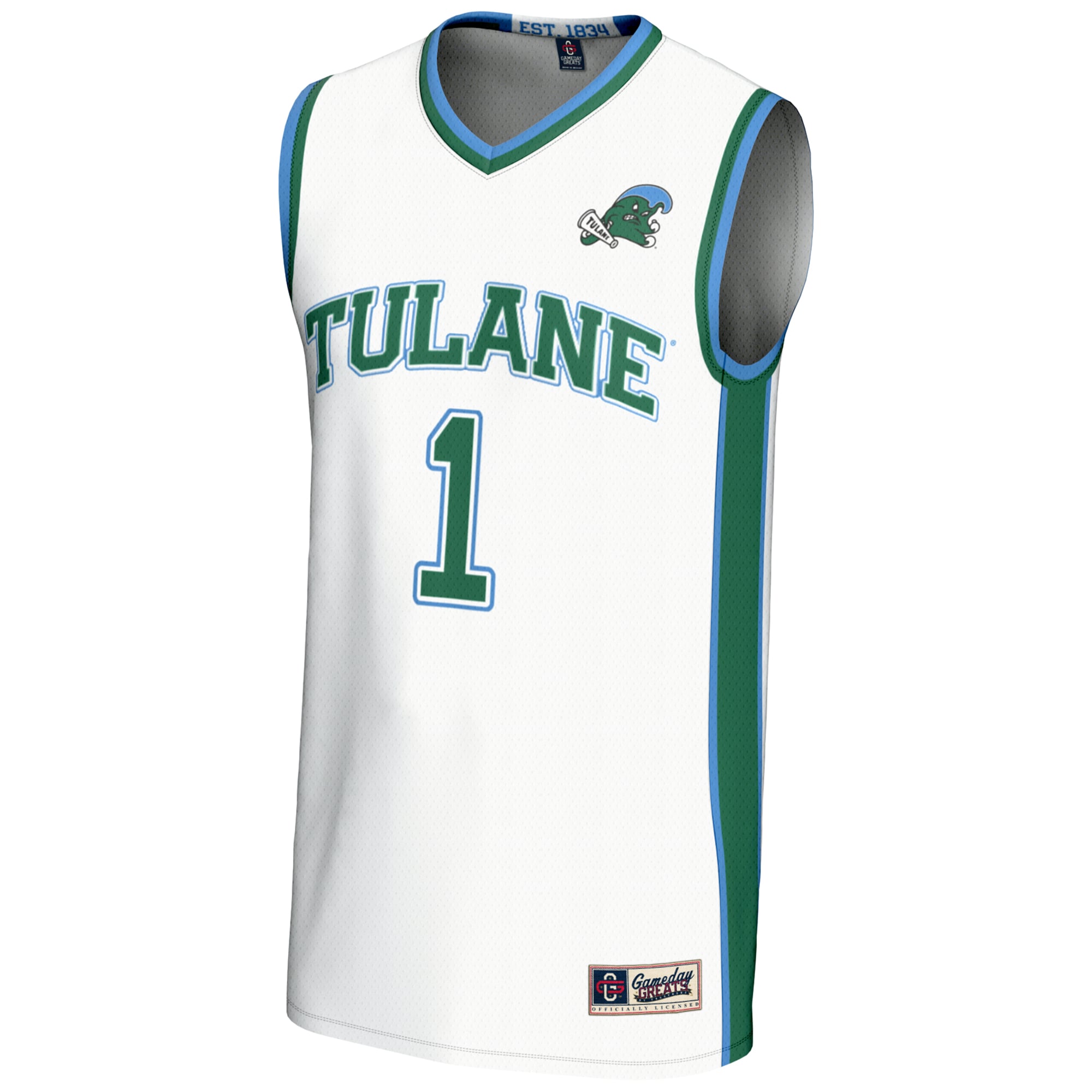 #1 Tulane Green Wave Youth Lightweight Basketball Jersey White - front view