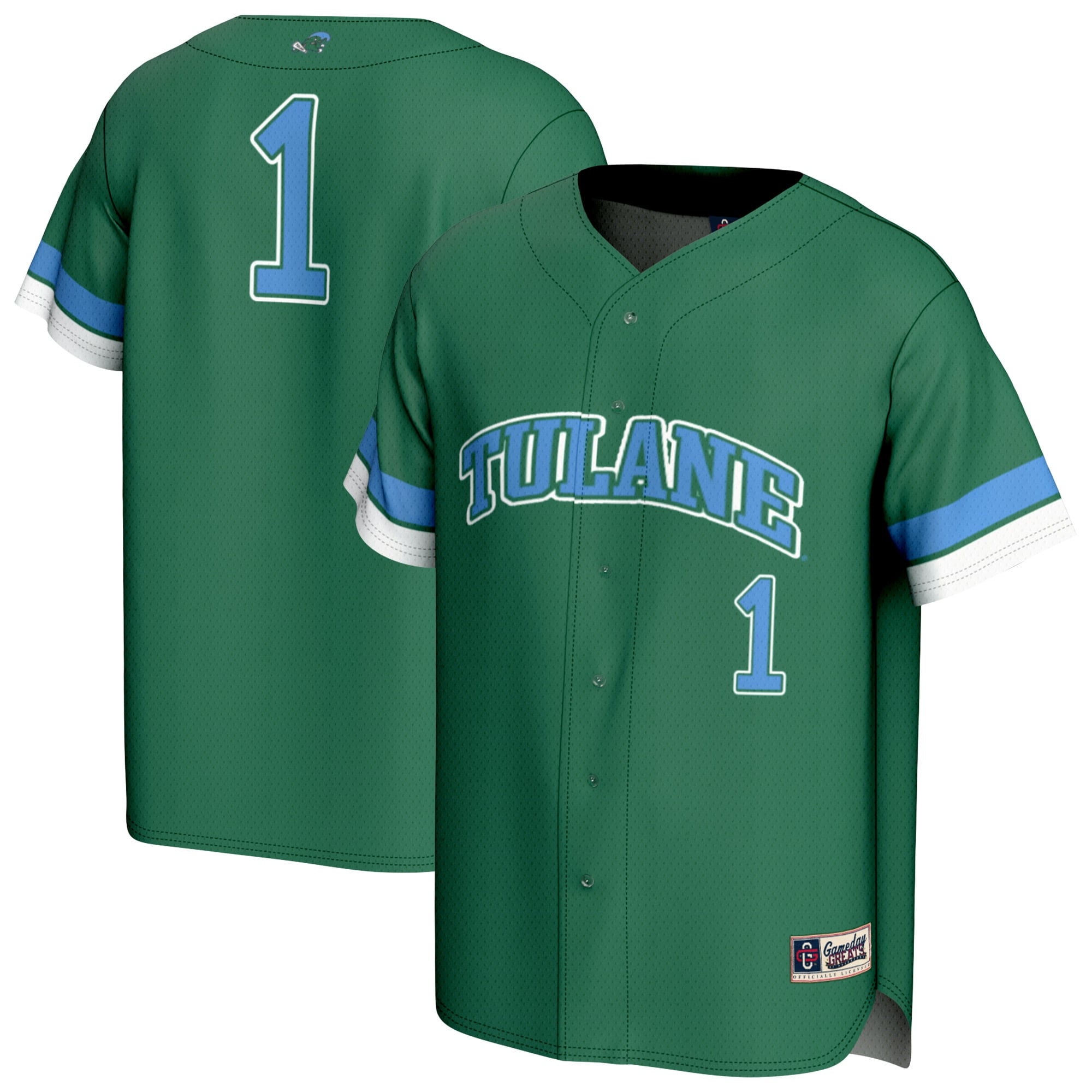 #1 Tulane Green Wave Youth Lightweight Collegiate Baseball Fashion Jersey - front and back view