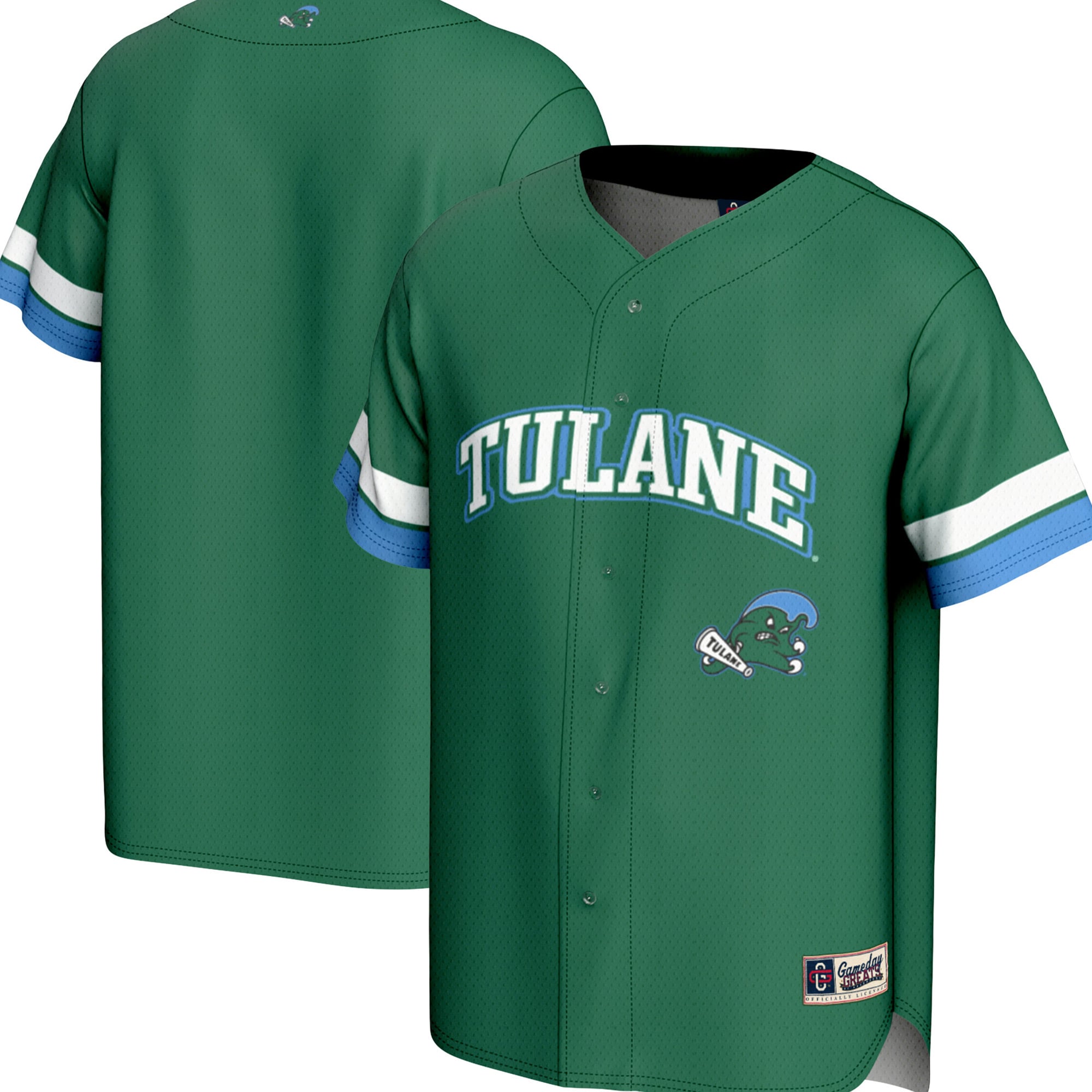 Tulane Green Wave Youth Spirit Baseball Jersey Green - front and back view