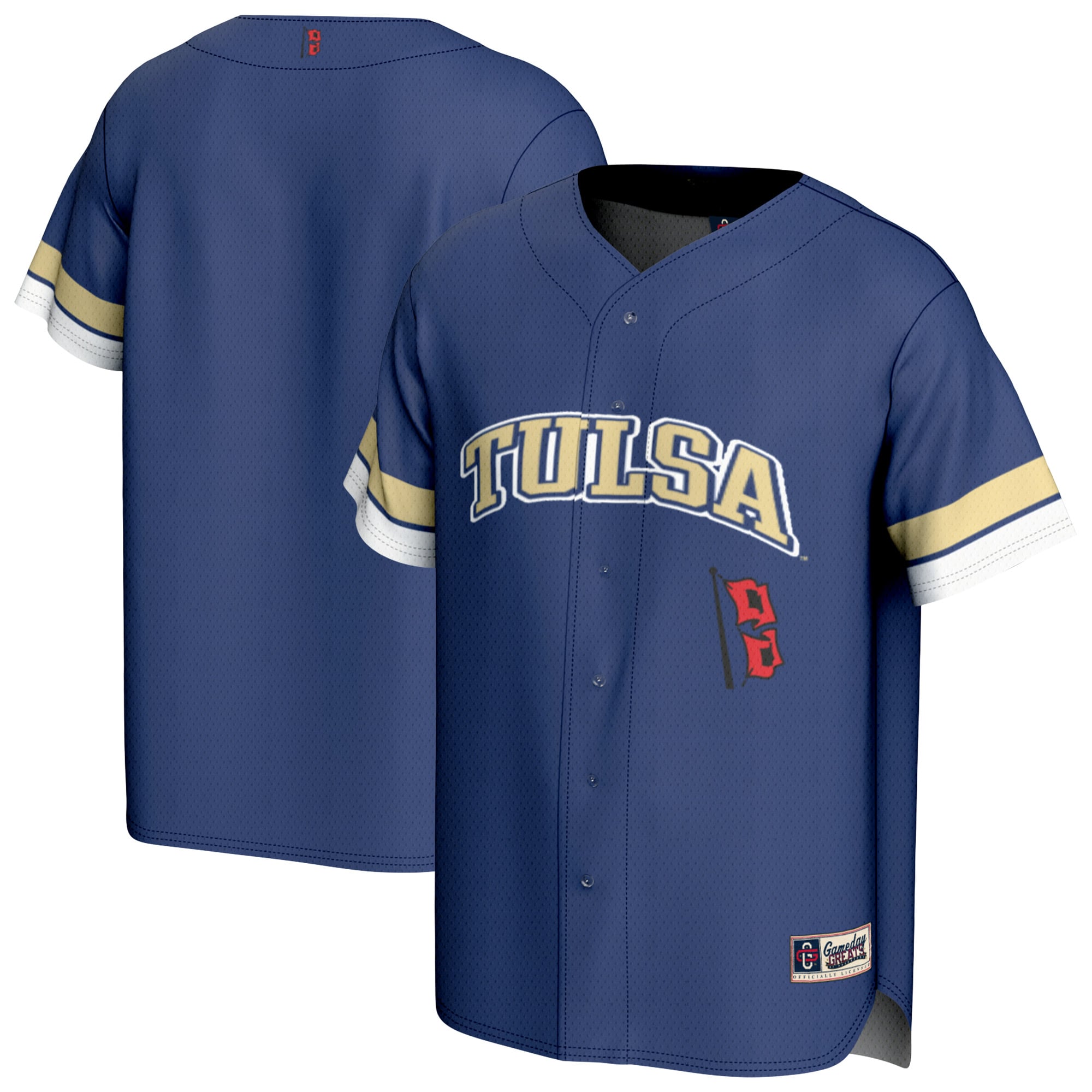 Tulsa Golden Hurricane Baseball Jersey Royal - front and back view