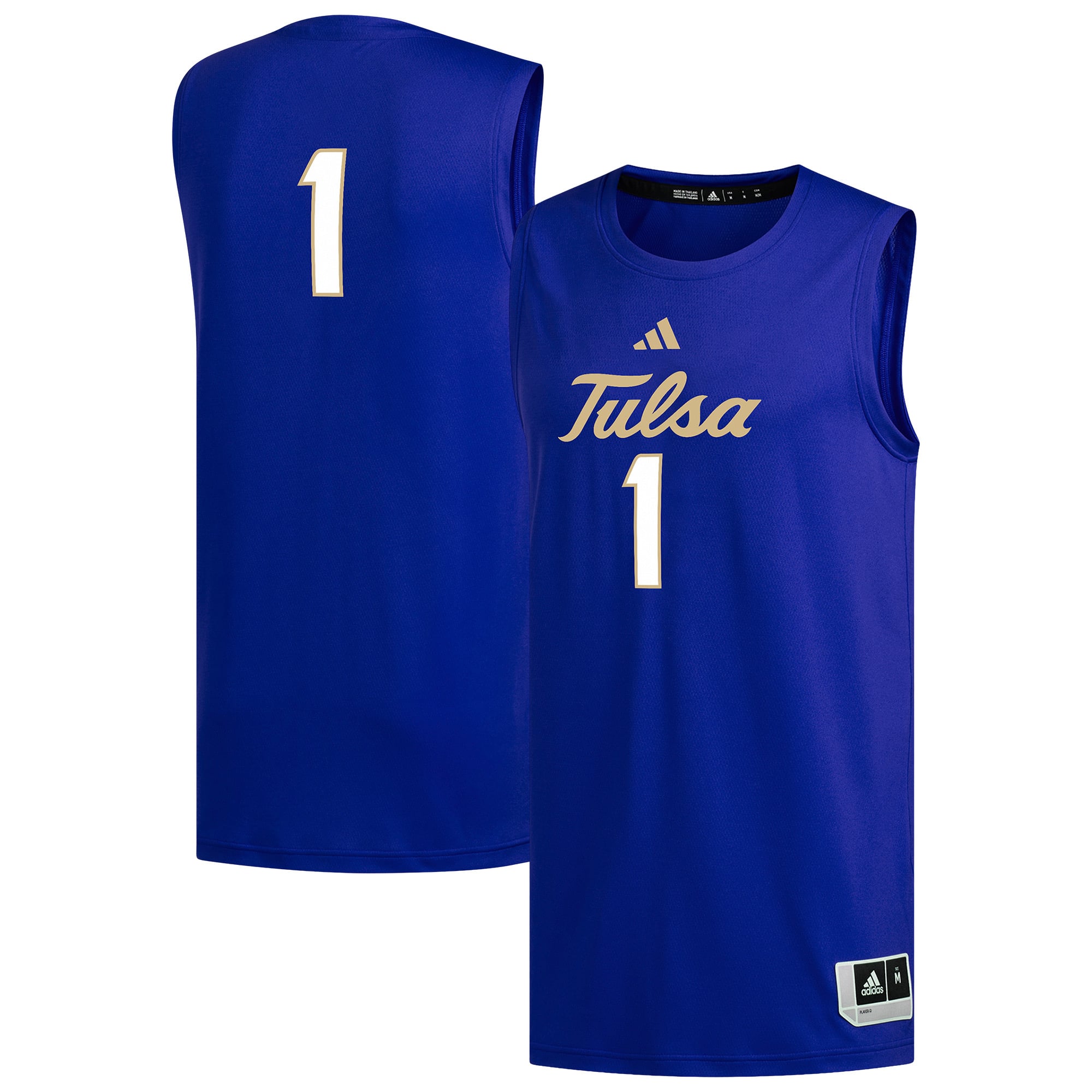 #1 Tulsa Golden Hurricane Basketball Jersey Royal - front and back view