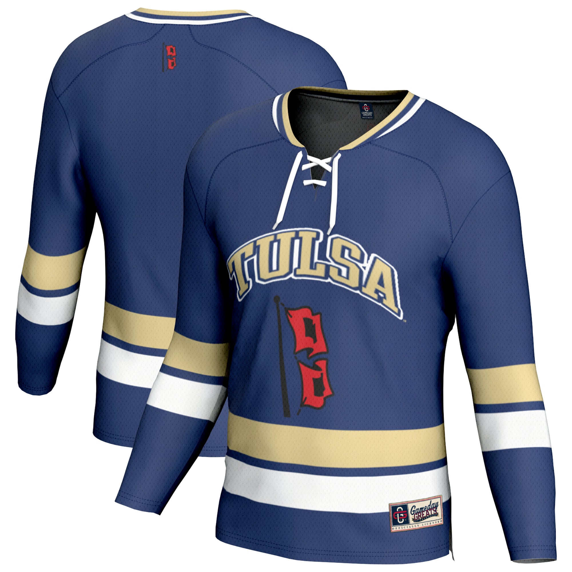 Tulsa Golden Hurricane Hockey Jersey Royal - front and back view