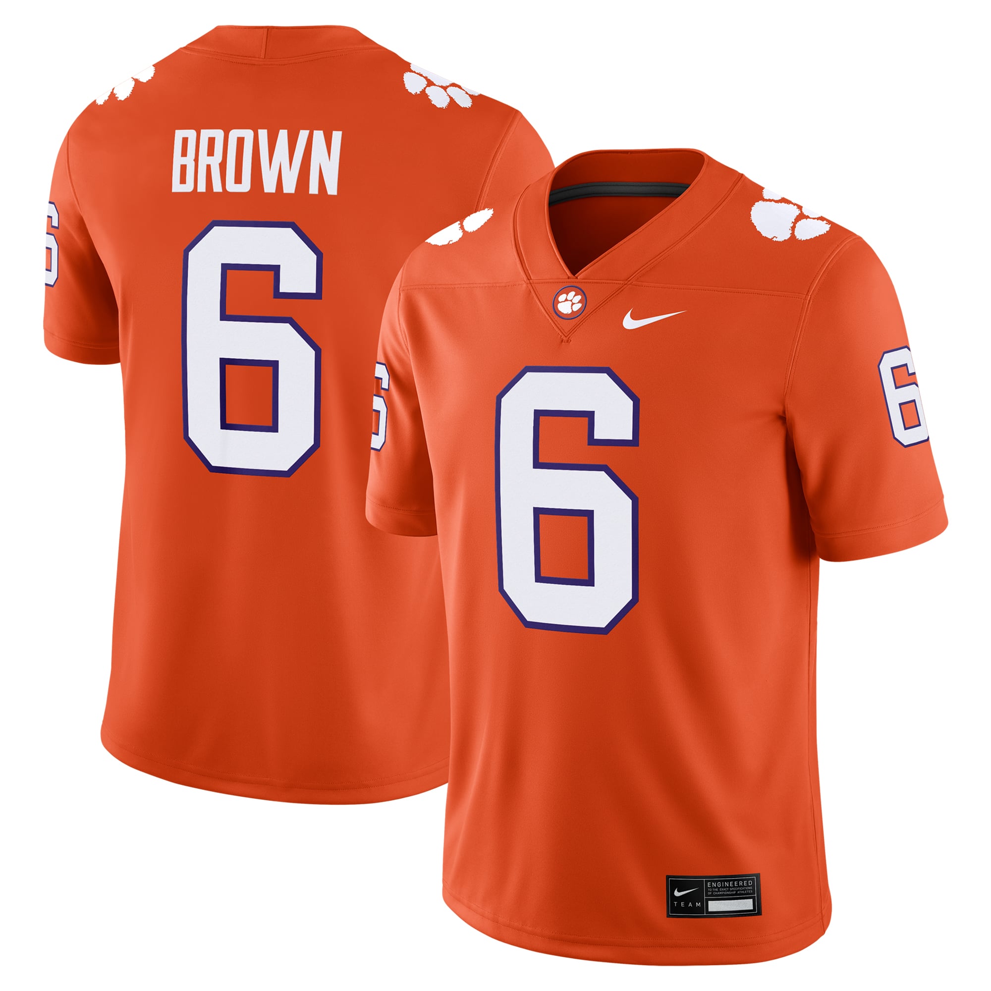 Tyler Brown Clemson Tigers Football Jersey Orange - front and back view