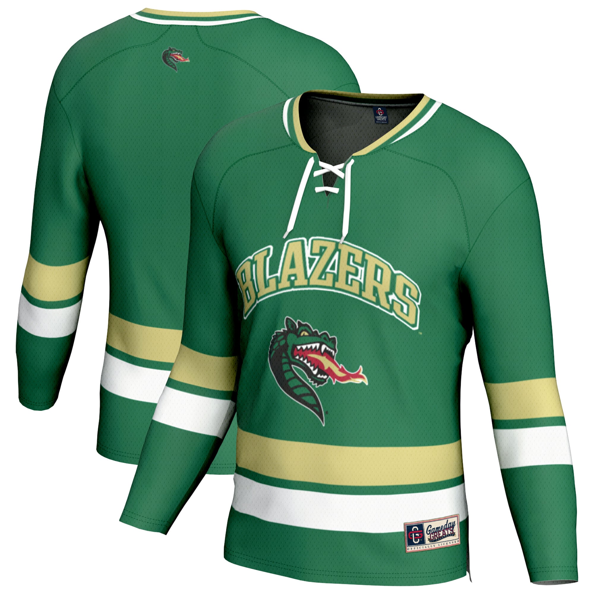UAB Blazers Youth Hockey Jersey Green - front and back view