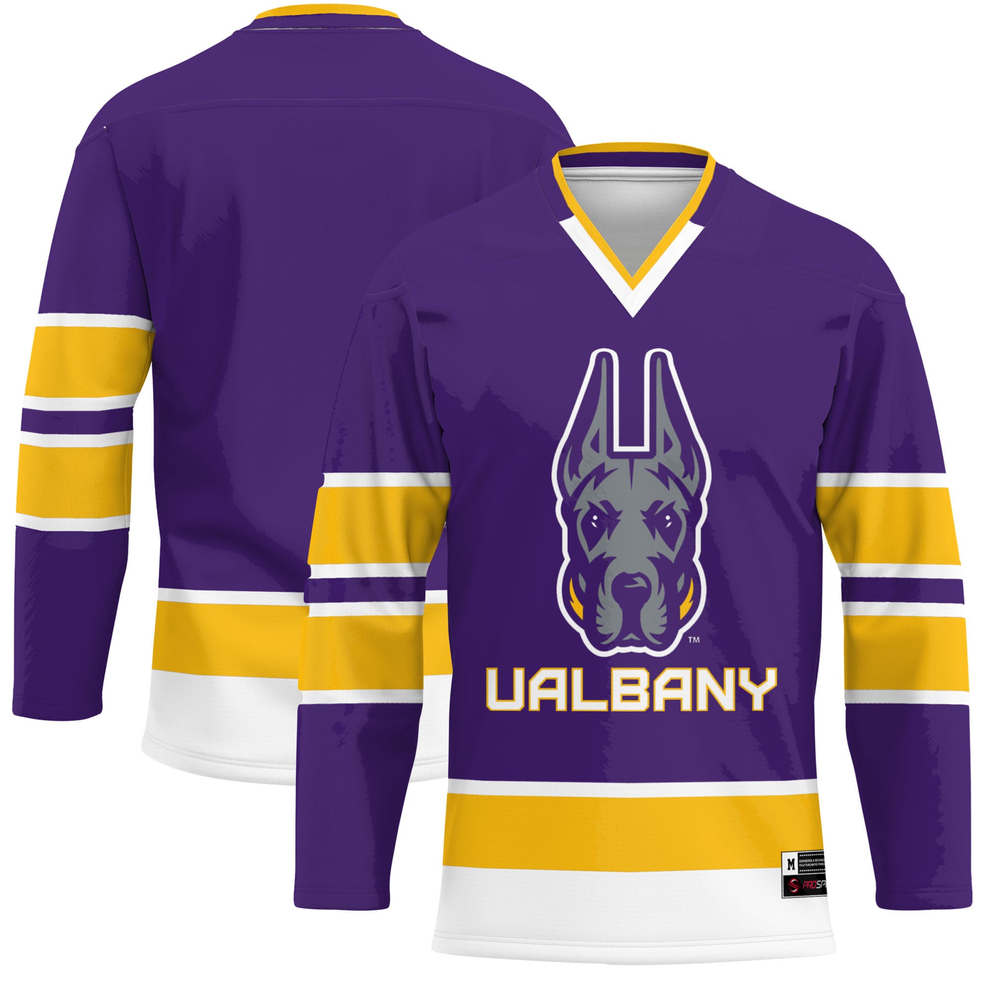 UAlbany Great Danes Hockey Jersey Purple - front and back view