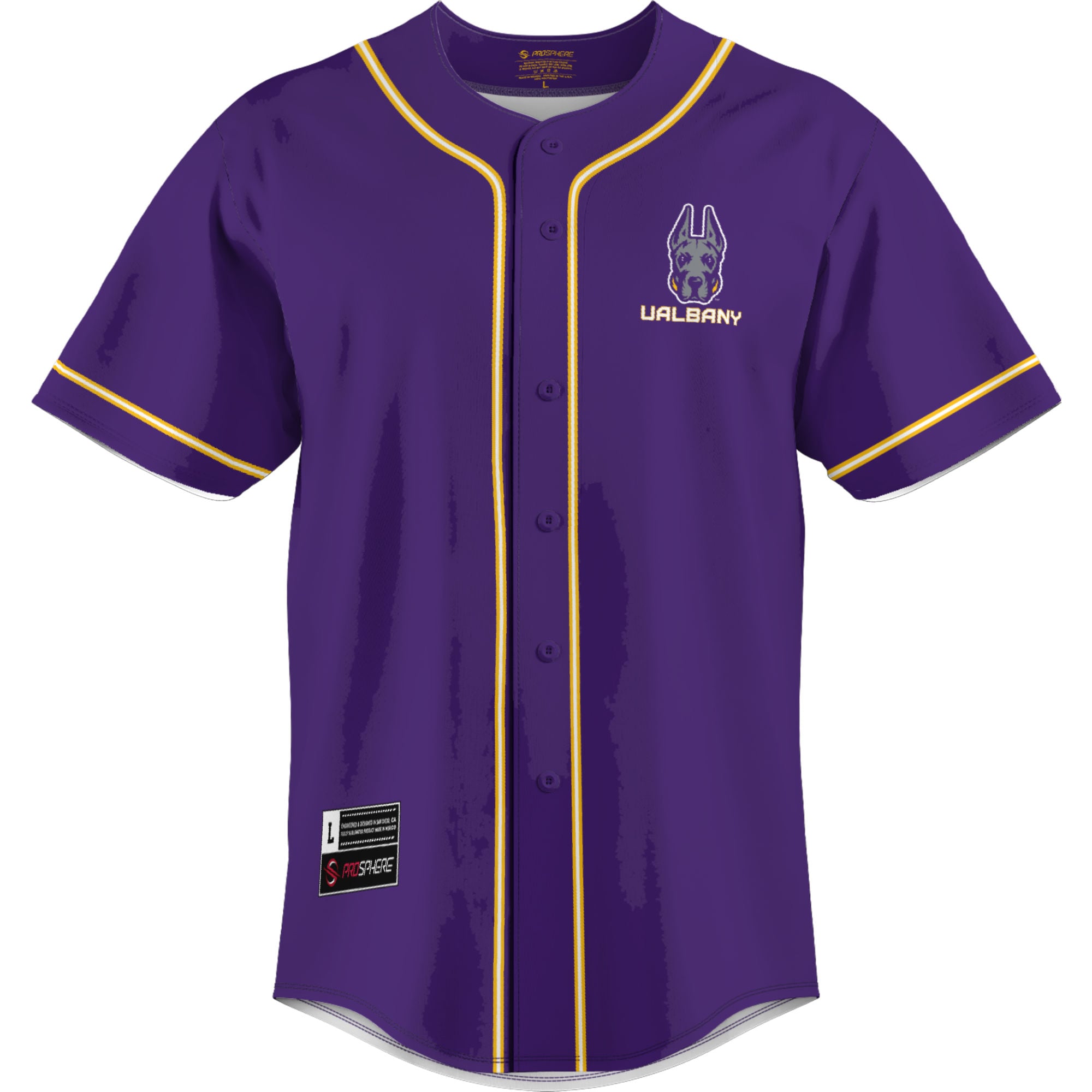 UAlbany Great Danes Youth Lightweight Baseball Jersey Purple - front view