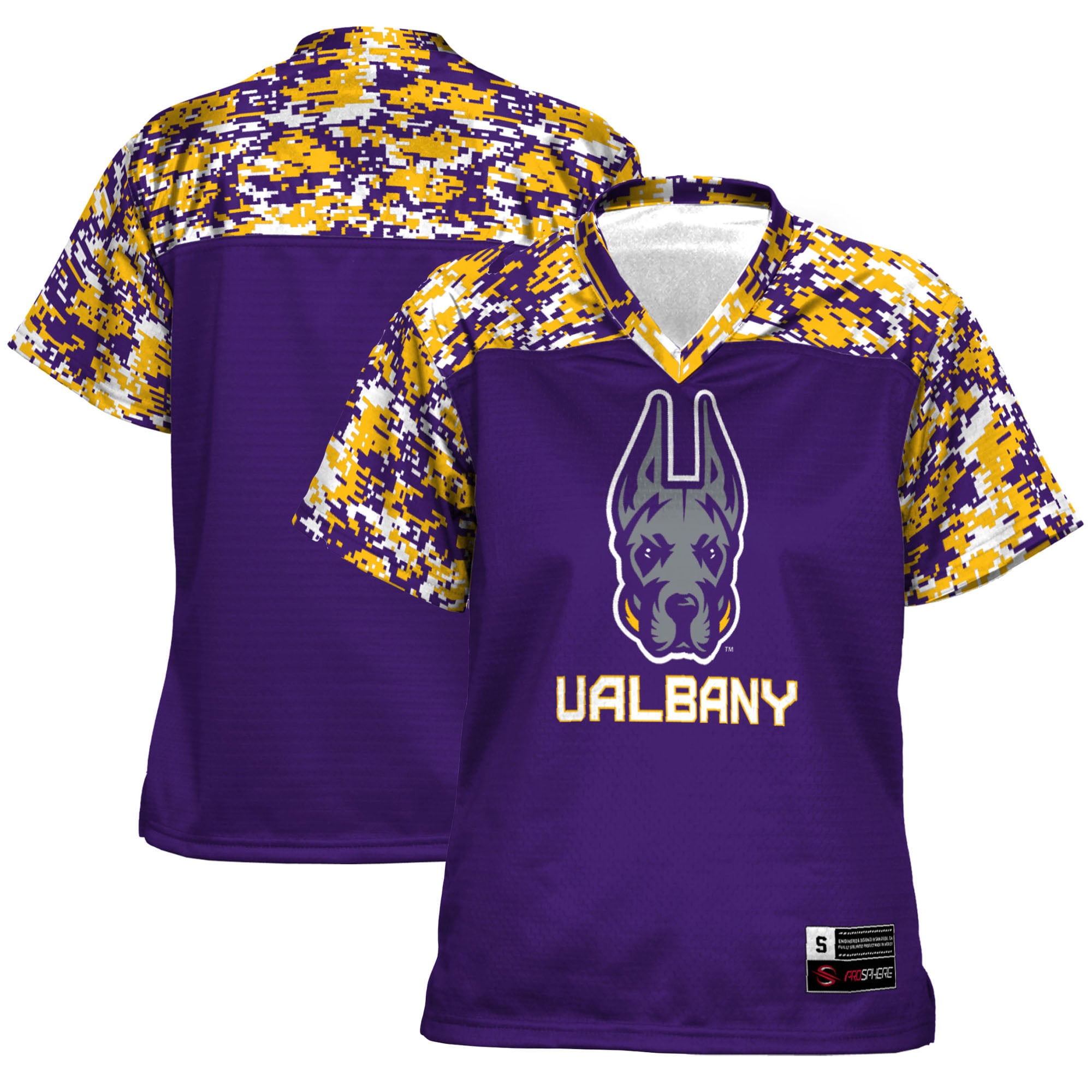 UAlbany Great Danes Women's Football Jersey Purple - front and back view