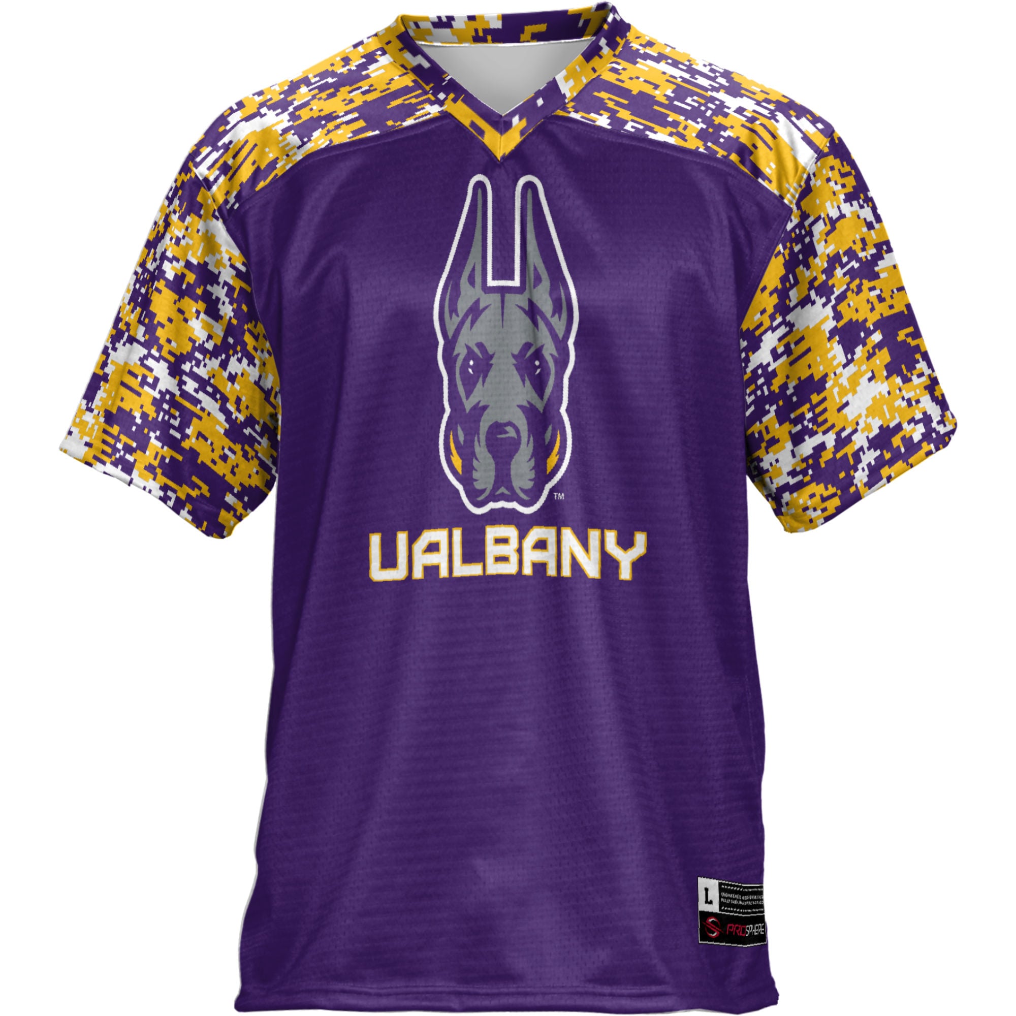 UAlbany Great Danes Youth Football Jersey Purple - front view