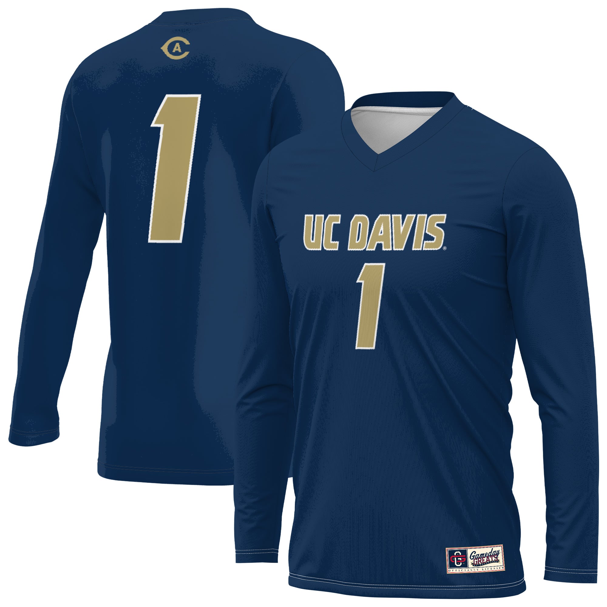 UC Davis Aggies Unisex Lightweight Collegiate Volleyball Fashion Jersey Navy - front and back view