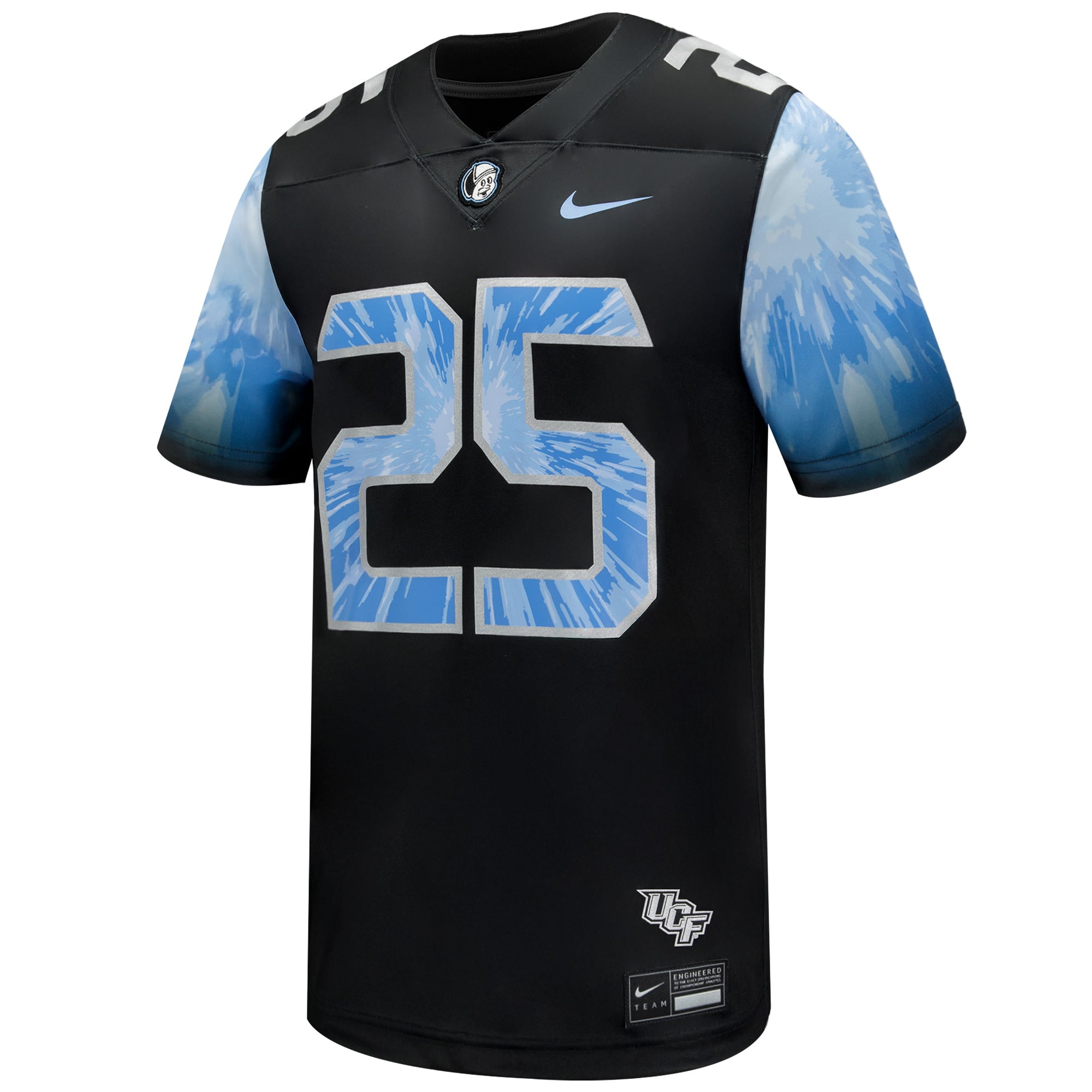#25 UCF Knights 2025 Space Game Football Jersey Black - front view