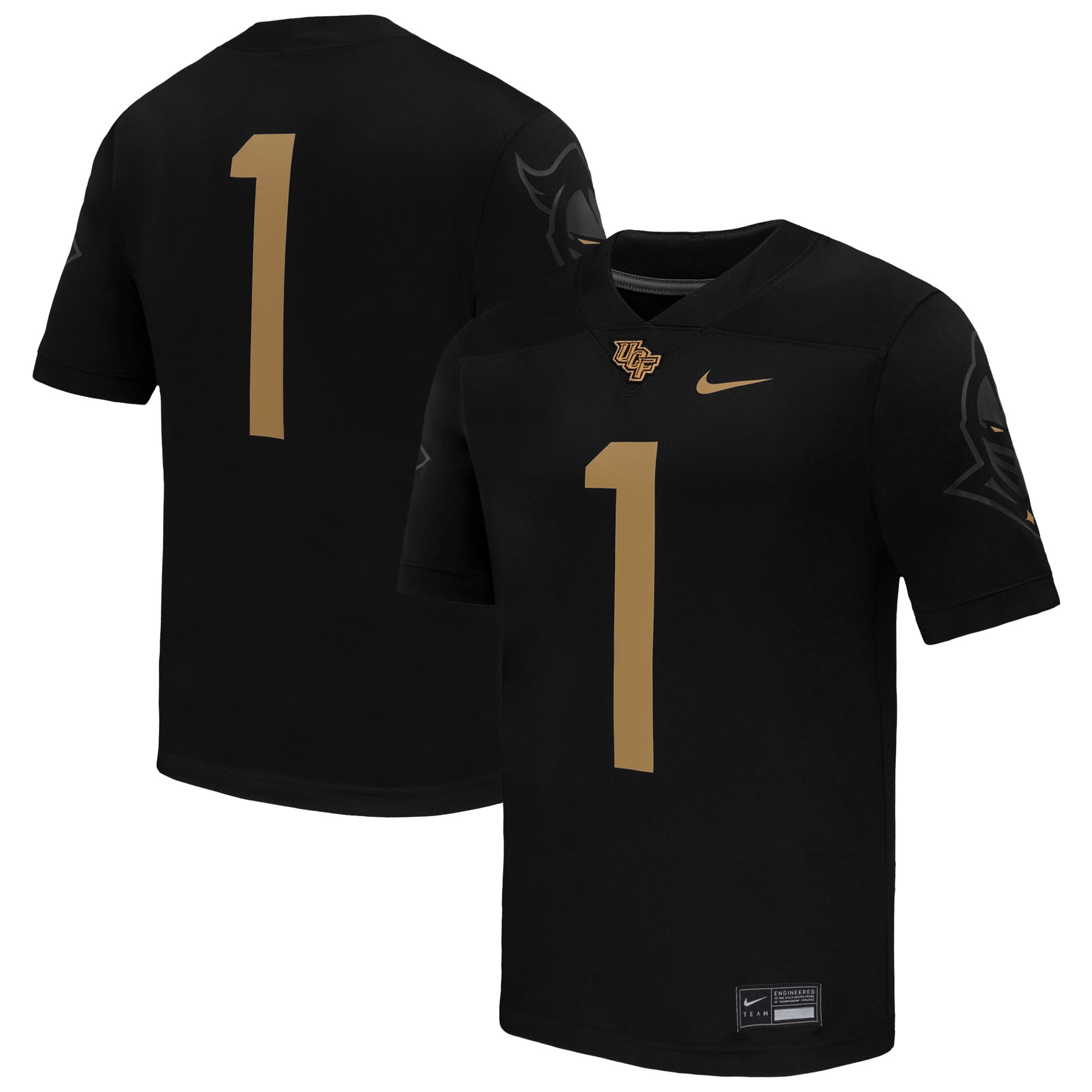 #1 UCF Knights Alternate Football Jersey Black - front and back view