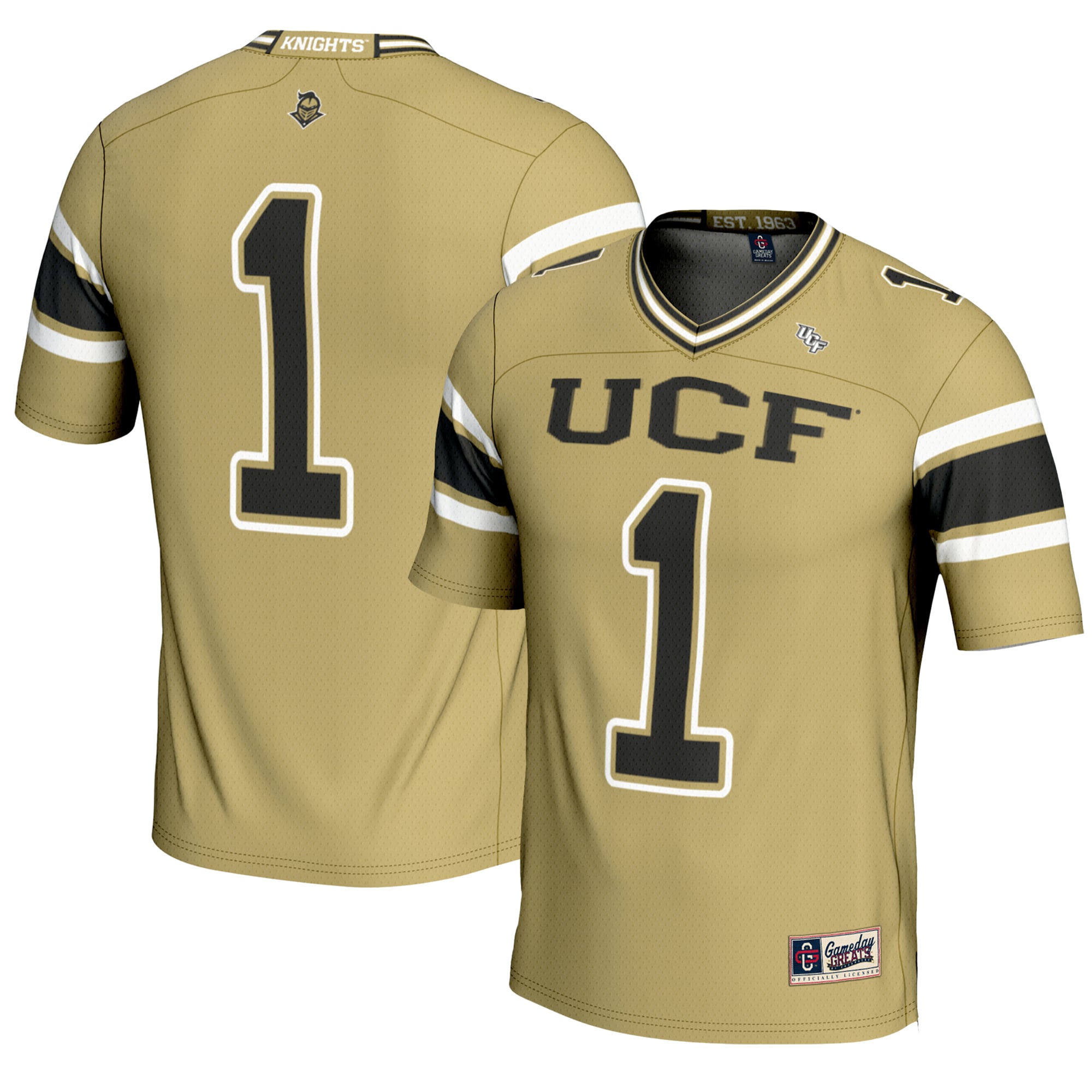 #1 UCF Knights Endzone Football Jersey Gold - front and back view