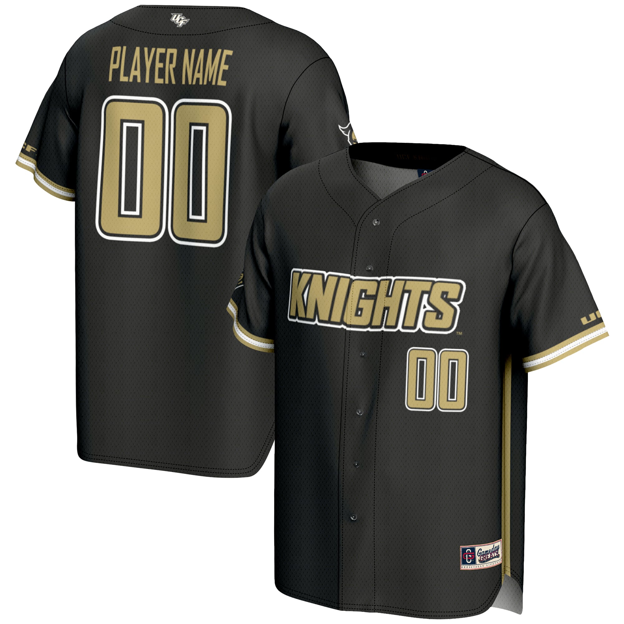 UCF Knights Lightweight Baseball Jersey Black - front and back view