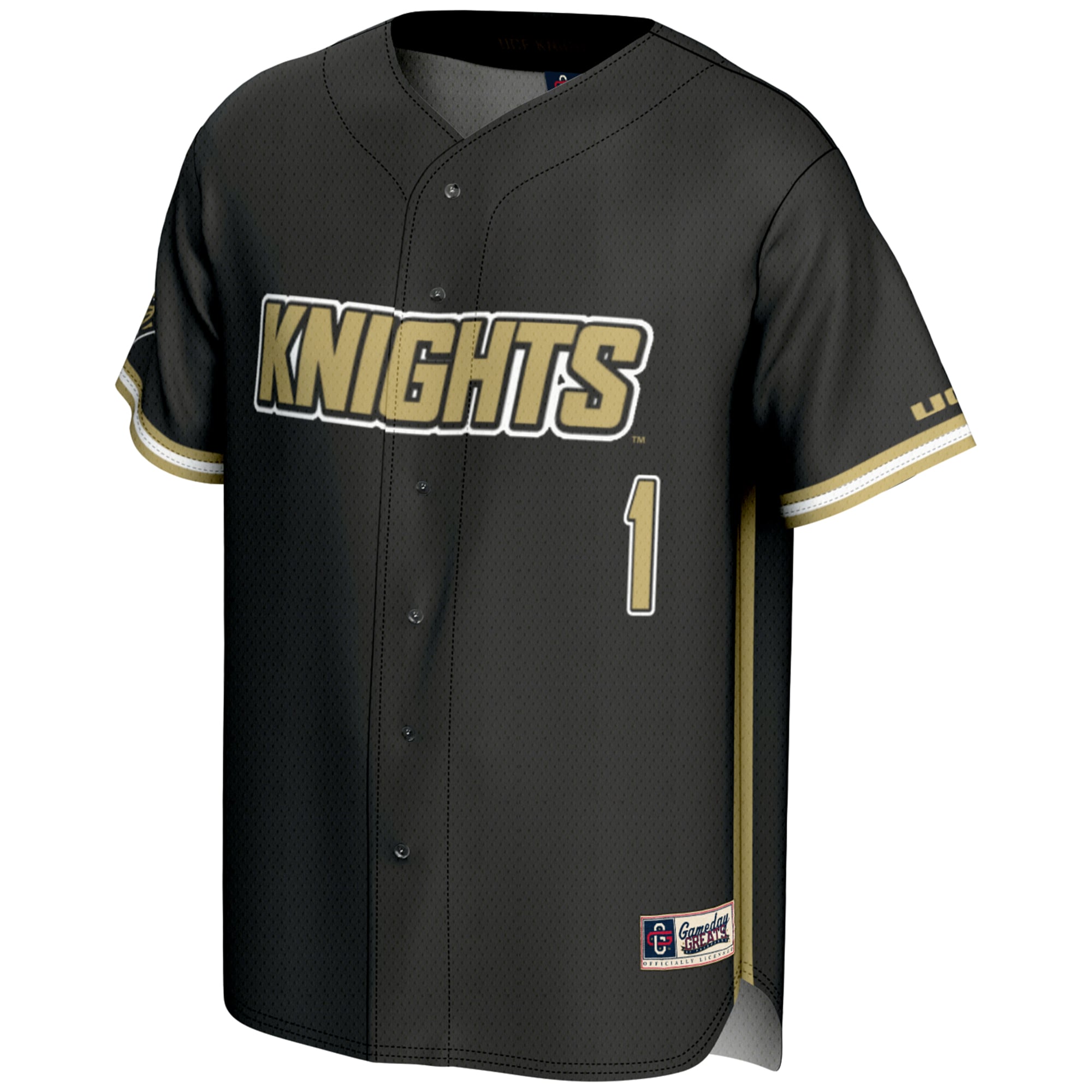 #1 UCF Knights Lightweight Baseball Jersey Black - front view