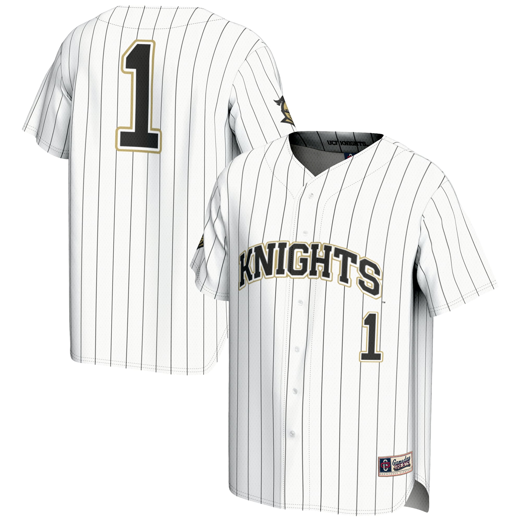 #1 UCF Knights Lightweight Baseball Jersey White - front and back view