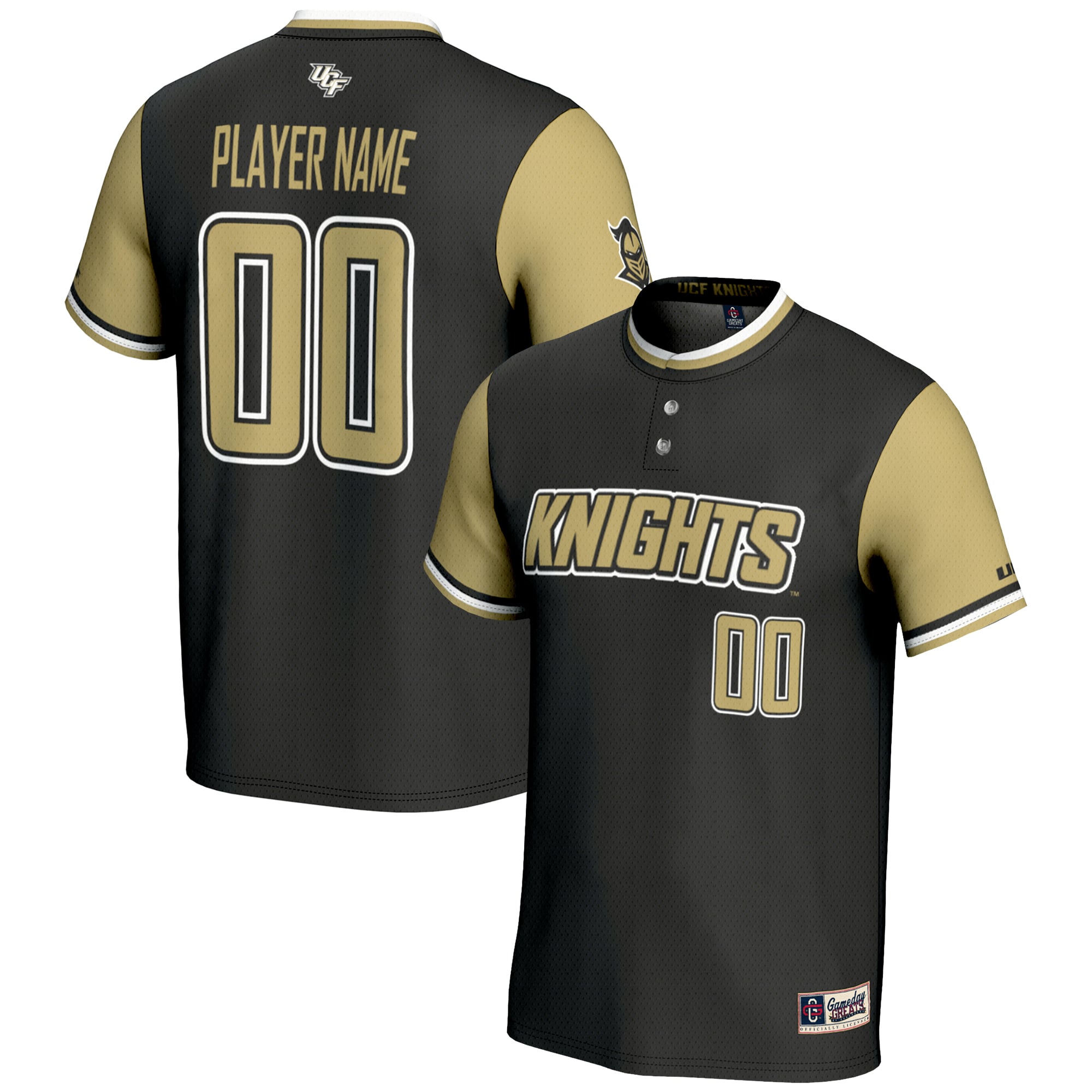 UCF Knights Lightweight Softball Jersey Black - front and back view
