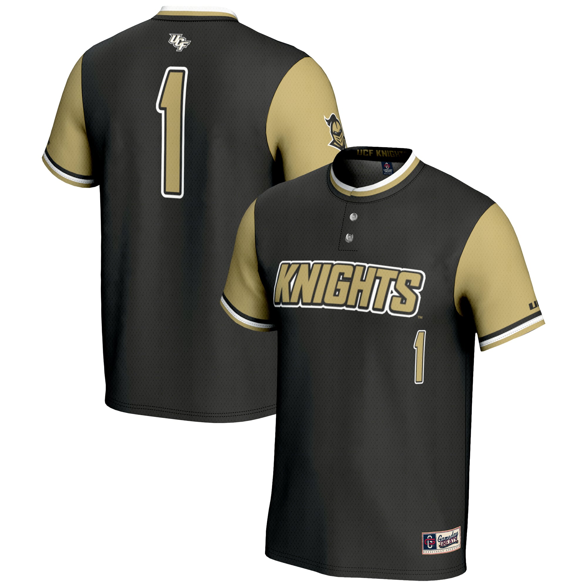 #1 UCF Knights Lightweight Softball Jersey Black - front and back view